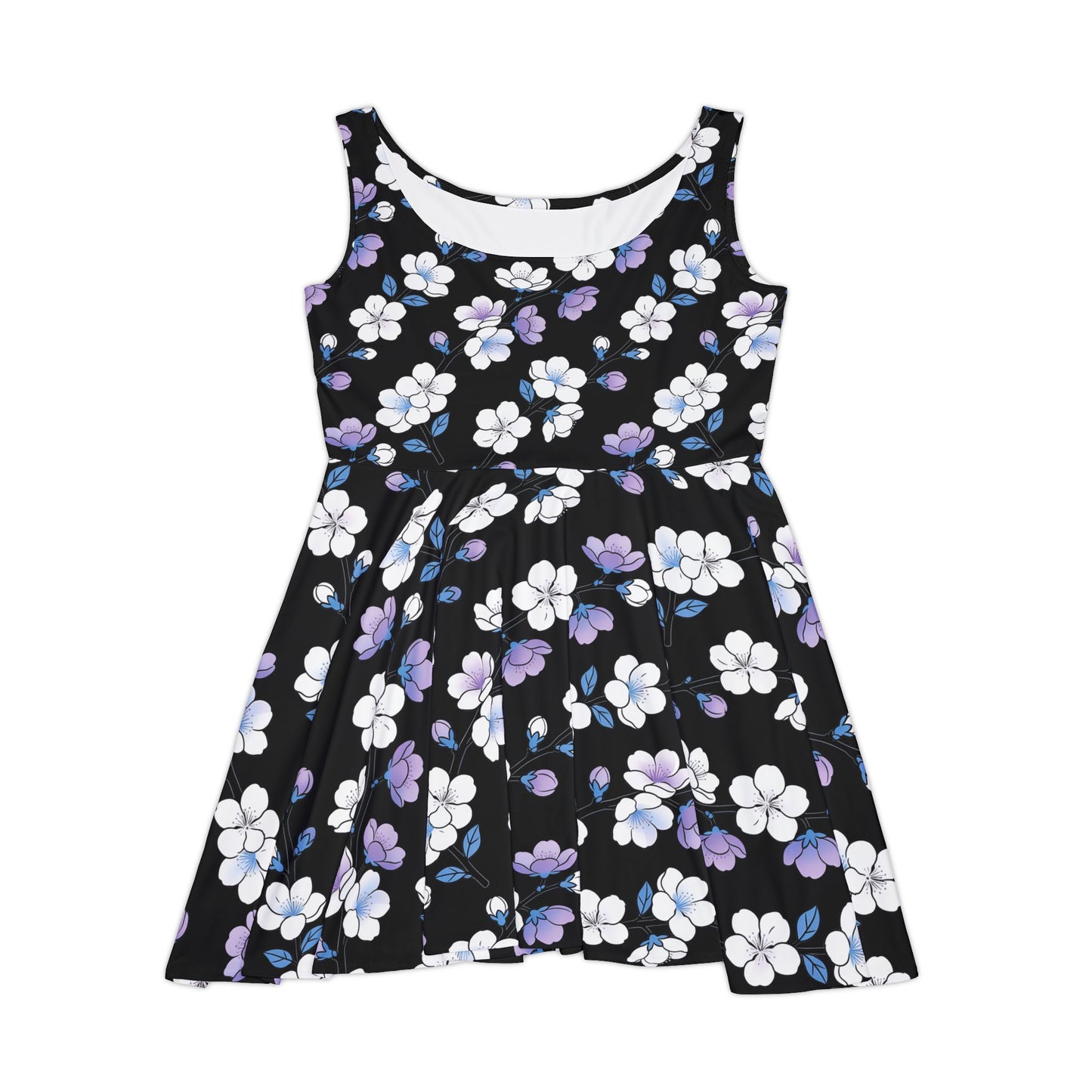Purple White Floral Skater Dress | Black All-Over Print