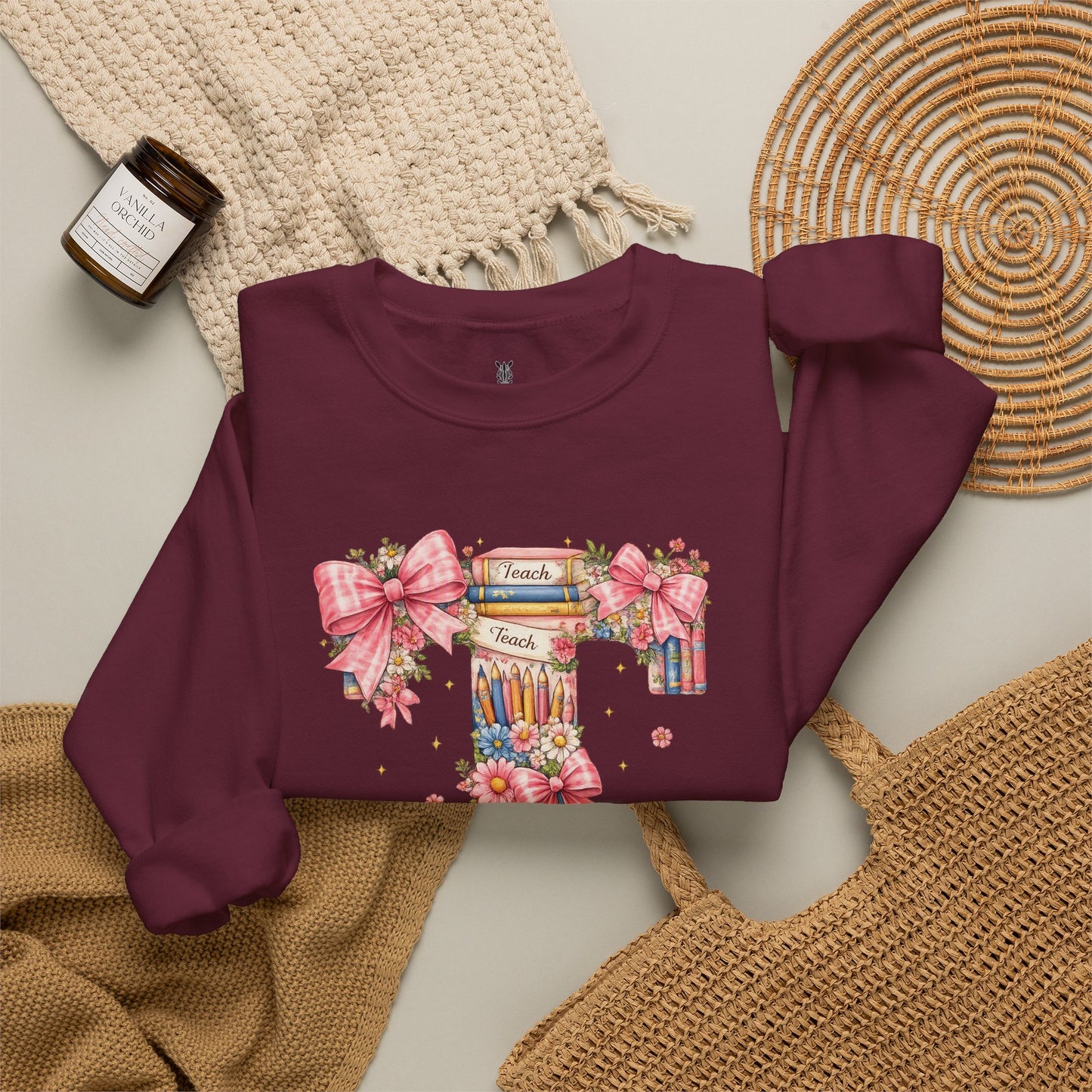 Letter T Floral Bookstack Sweatshirt — Feminine Alphabet Tee for Book Lovers