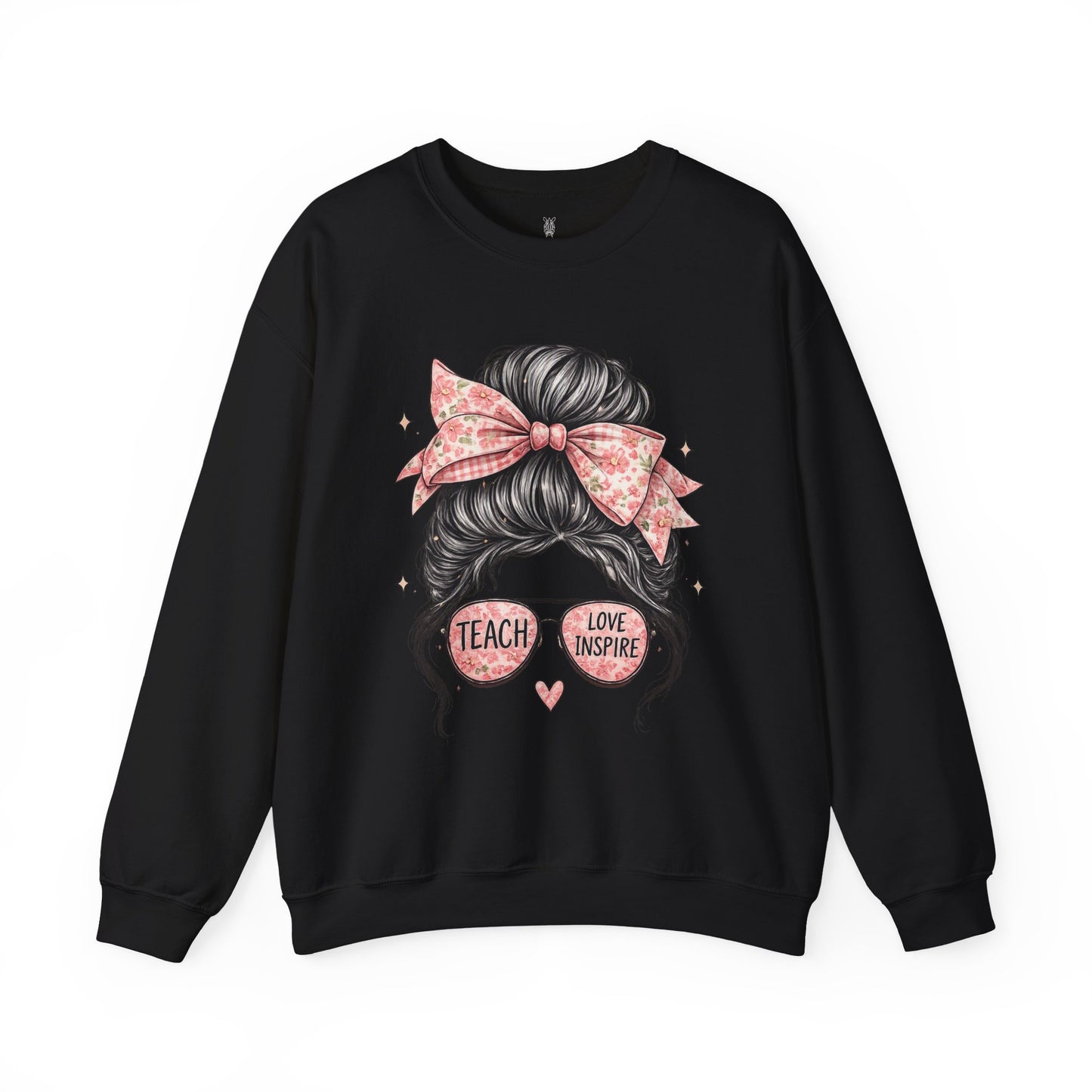 Funny Shirts for Teachers – Hair Bun & Sunglasses "Teach Love Inspire" Sweatshirt