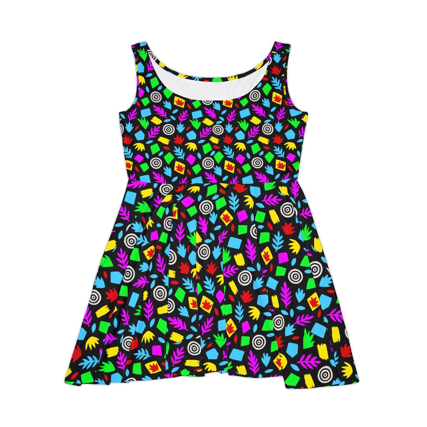 Neon Geometric Candy Pattern Skater Dress | Bright All-Over Print