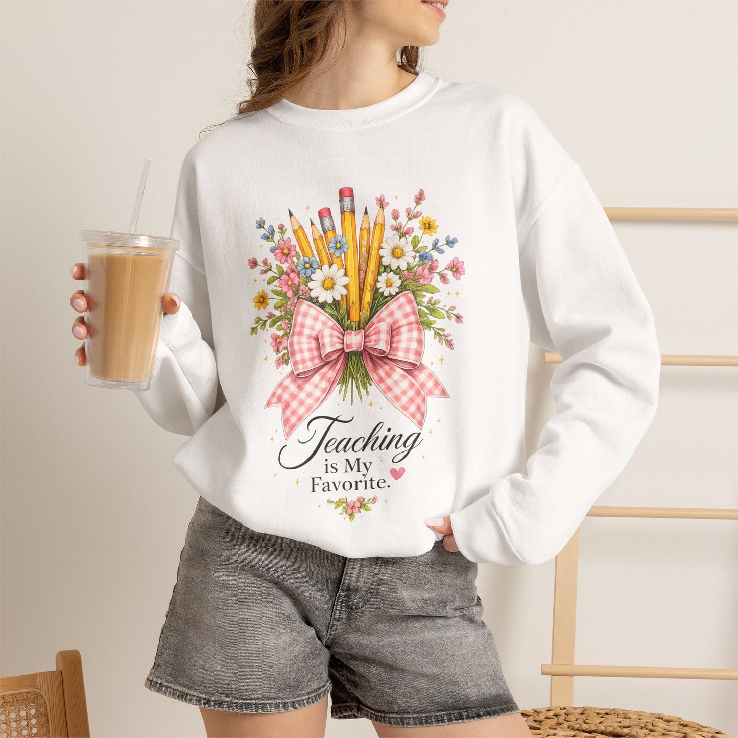 Customized Gift for Teachers – "Teaching Is My Favorite" Crewneck Sweatshirt