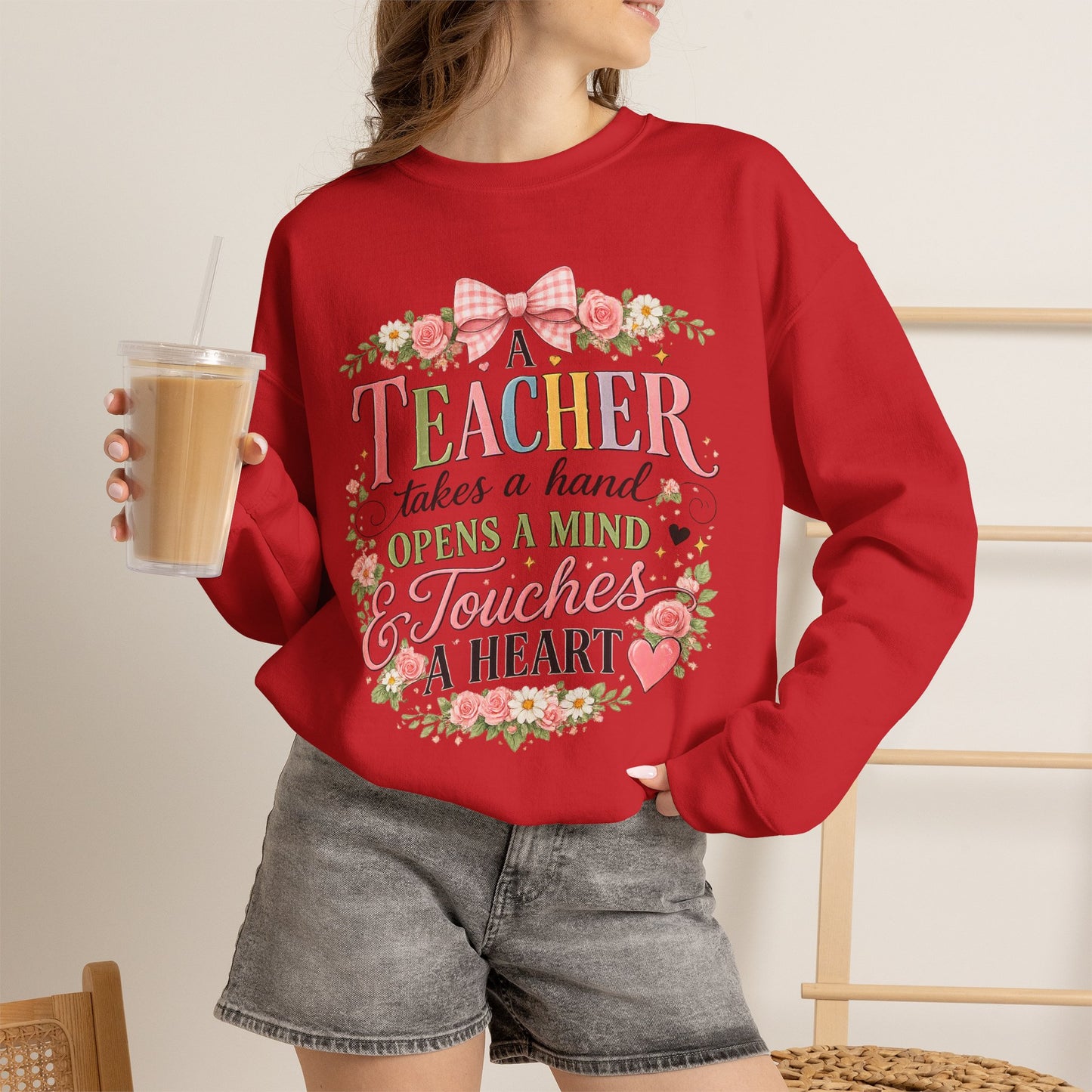 Teacher Appreciation Week Gift – "A Teacher Takes a Hand" Floral Crewneck