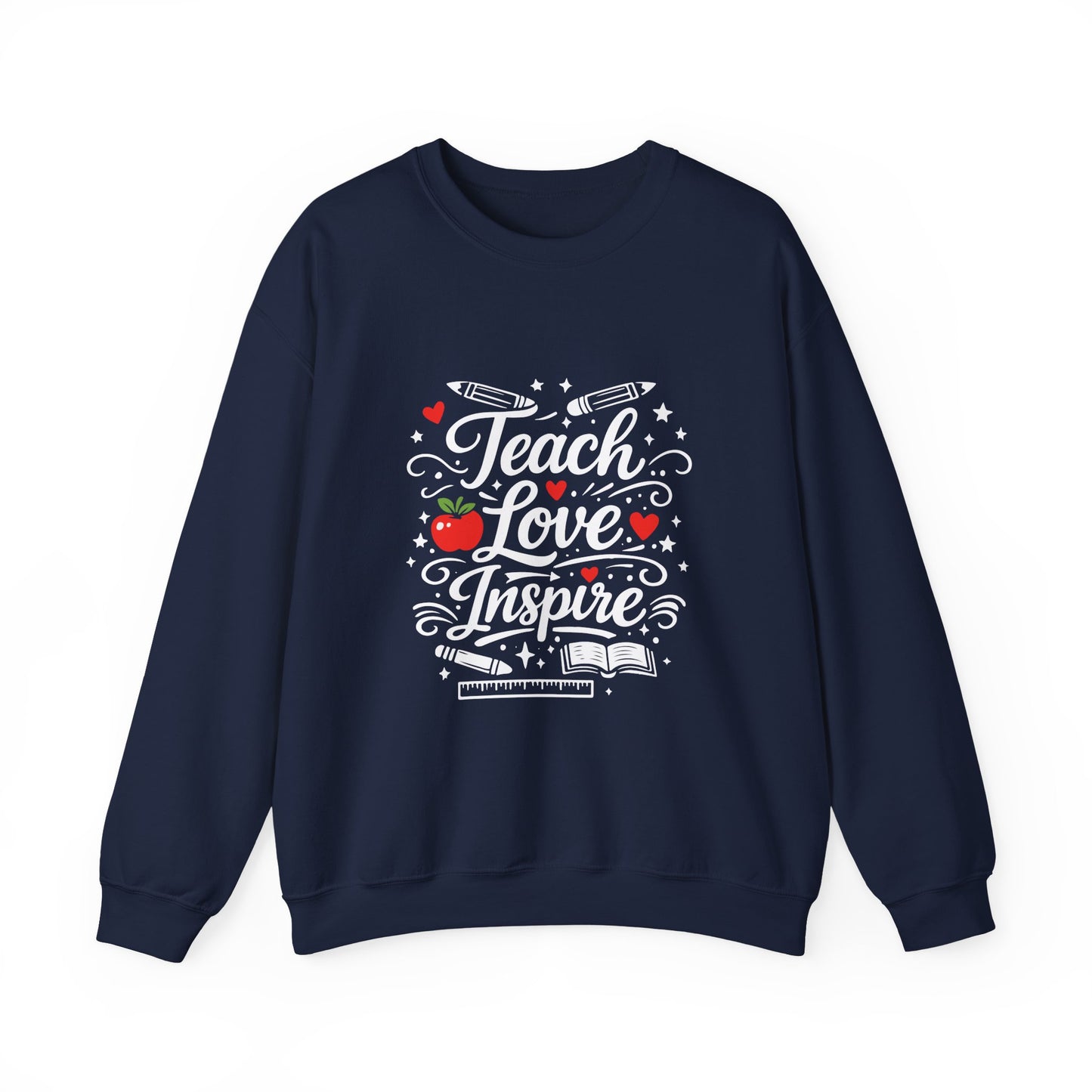 Teacher Appreciation Gift Sweatshirt – "Teach Love Inspire" Apple & Book Crewneck