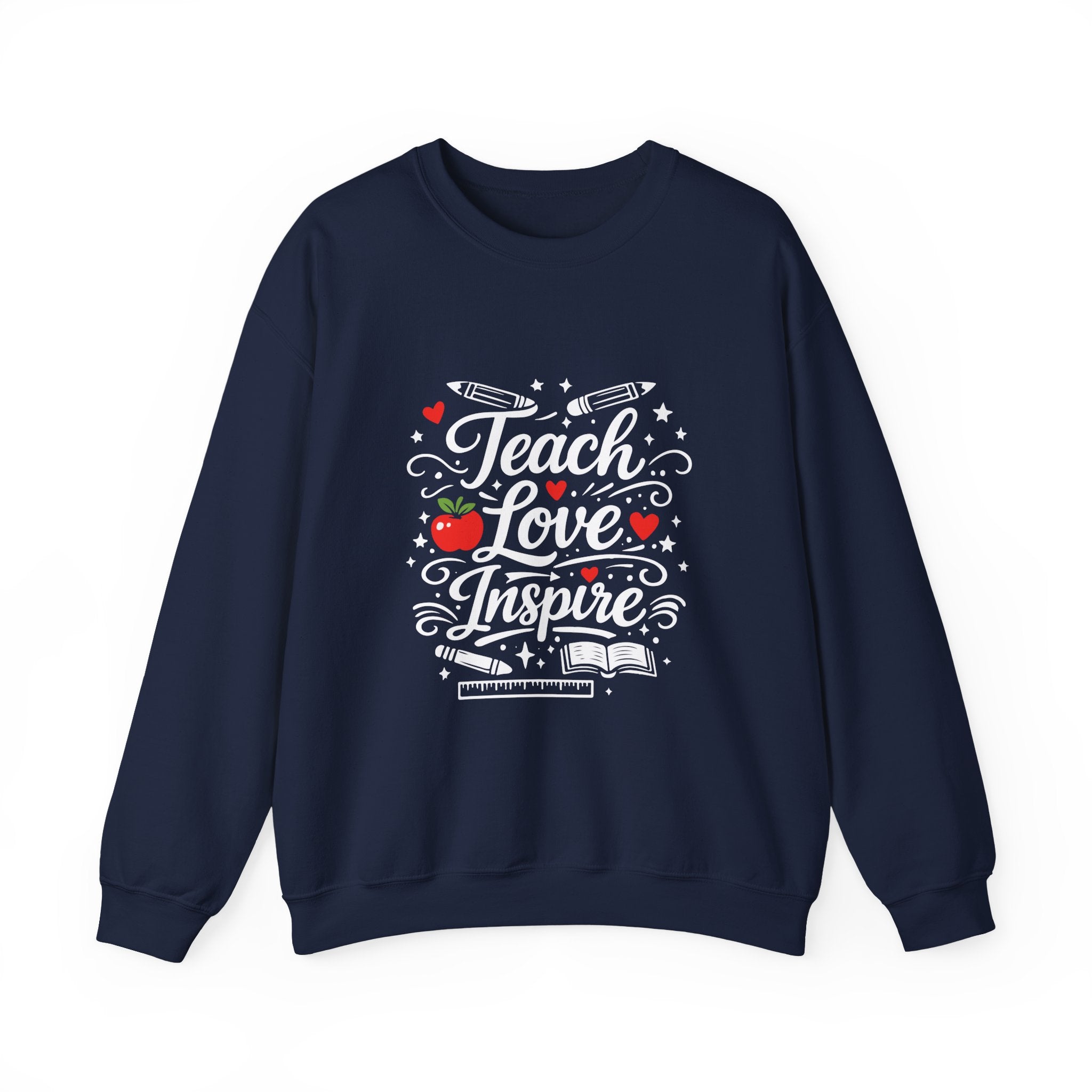 Teacher Appreciation Gift Sweatshirt – "Teach Love Inspire" Apple & Book Crewneck