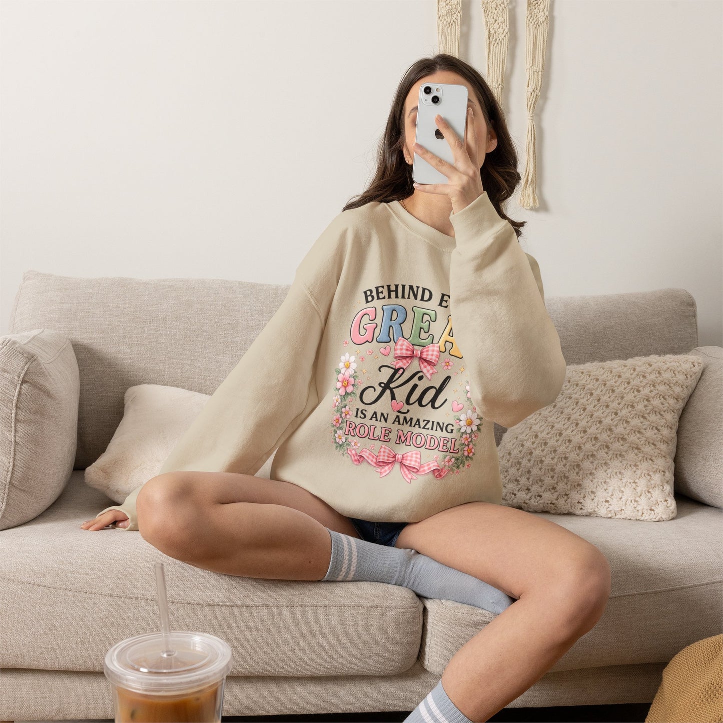 Crewneck Sweatshirt — “Behind Every Great Kid Is An Amazing Role Model” Floral Design