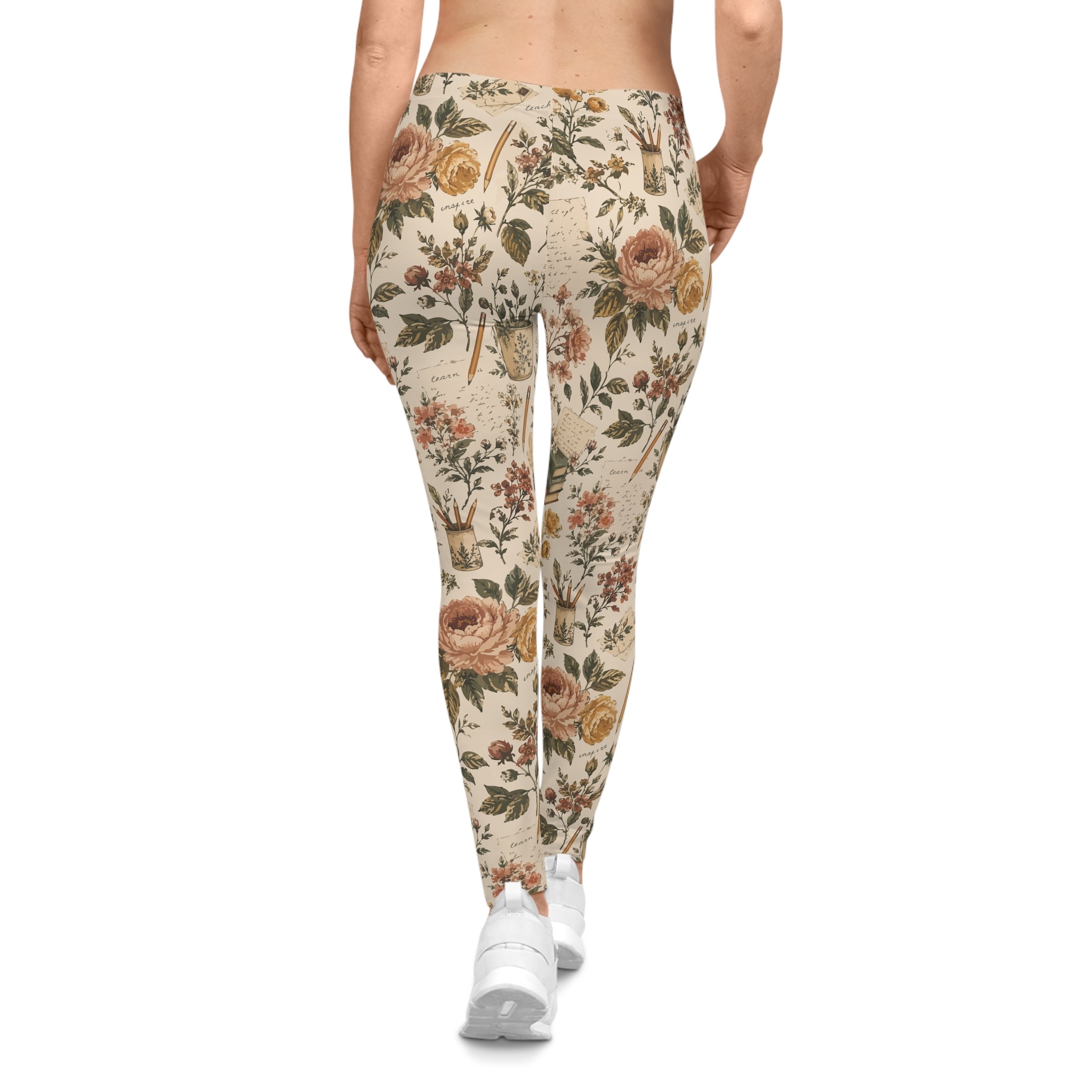 English Teacher Leggings — Vintage Book & Botanical Print | Zebra Creation