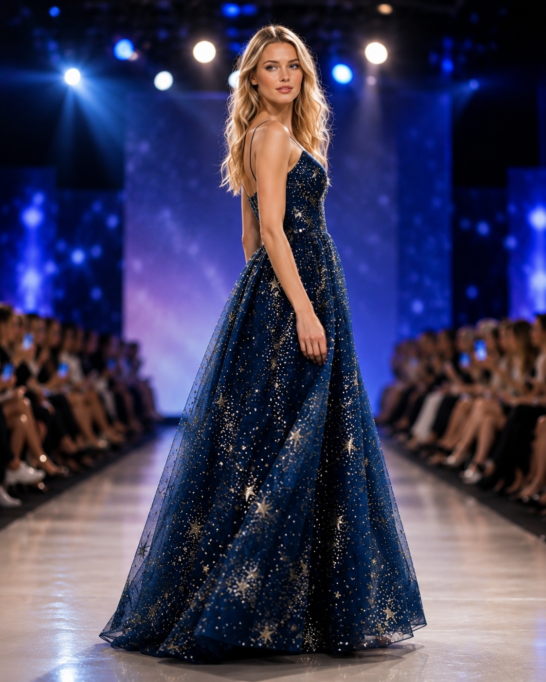 Celestial Midnight Blue Starry Maxi Dress – Spaghetti Strap Constellation Prom & Evening Gown