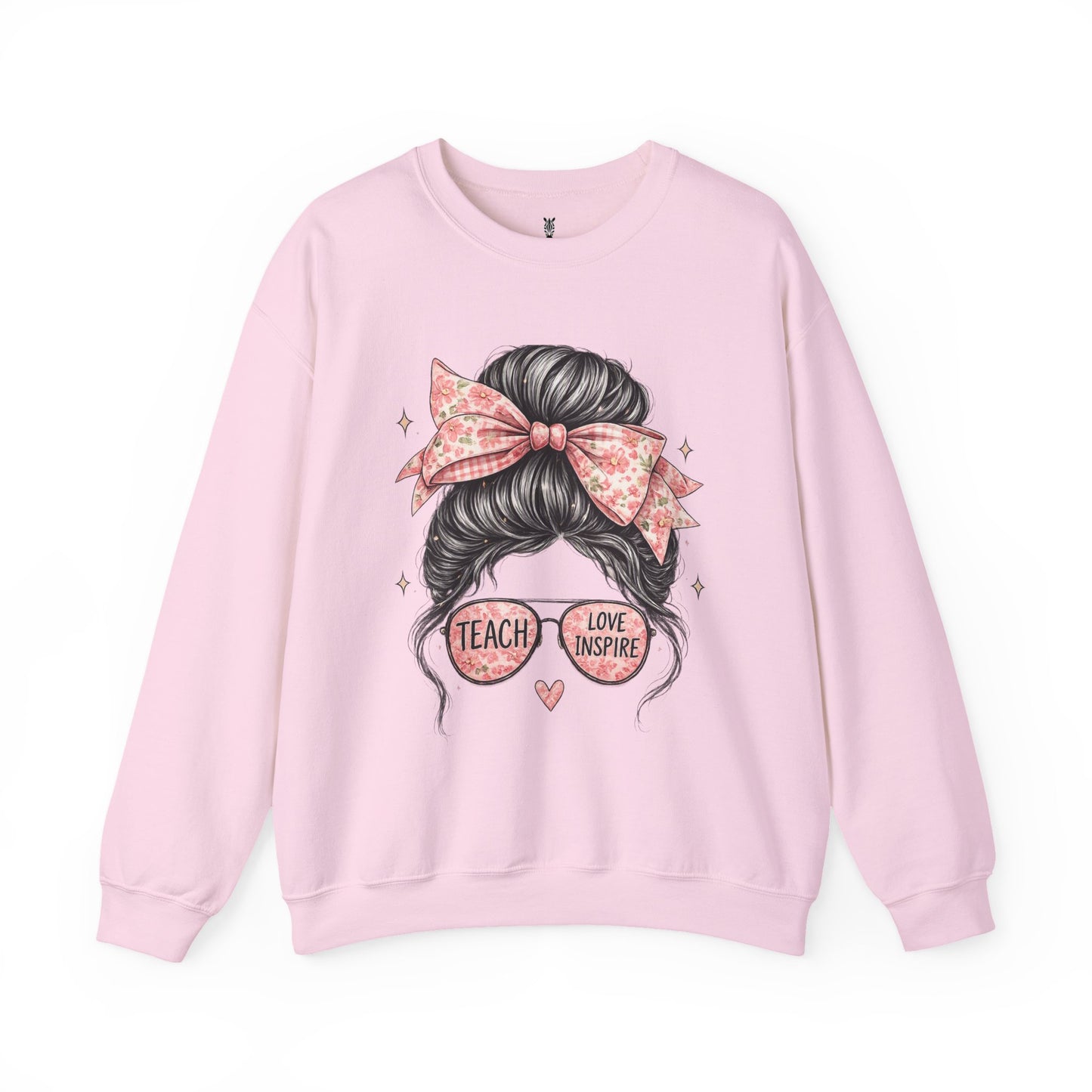 Funny Shirts for Teachers – Hair Bun & Sunglasses "Teach Love Inspire" Sweatshirt