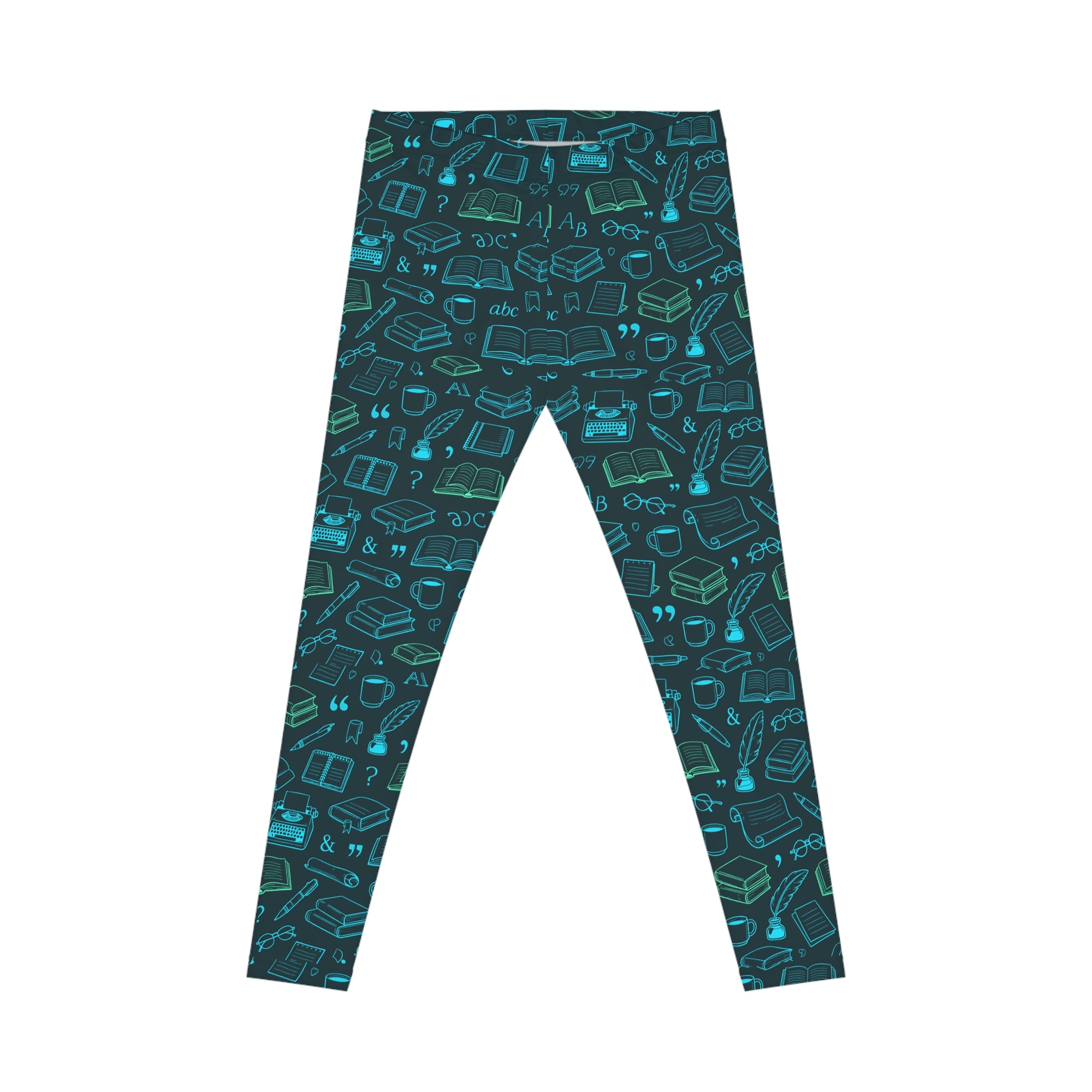 Book Lover Teacher Leggings | Neon Literary Doodle Print