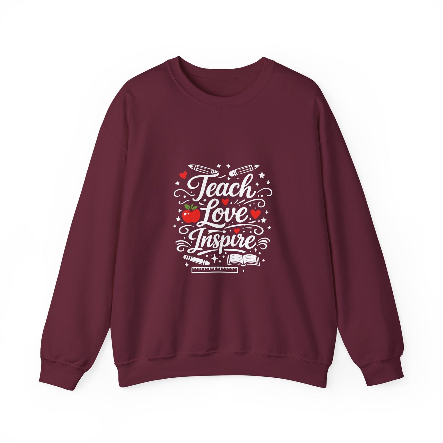 Teacher Appreciation Gift Sweatshirt – "Teach Love Inspire" Apple & Book Crewneck