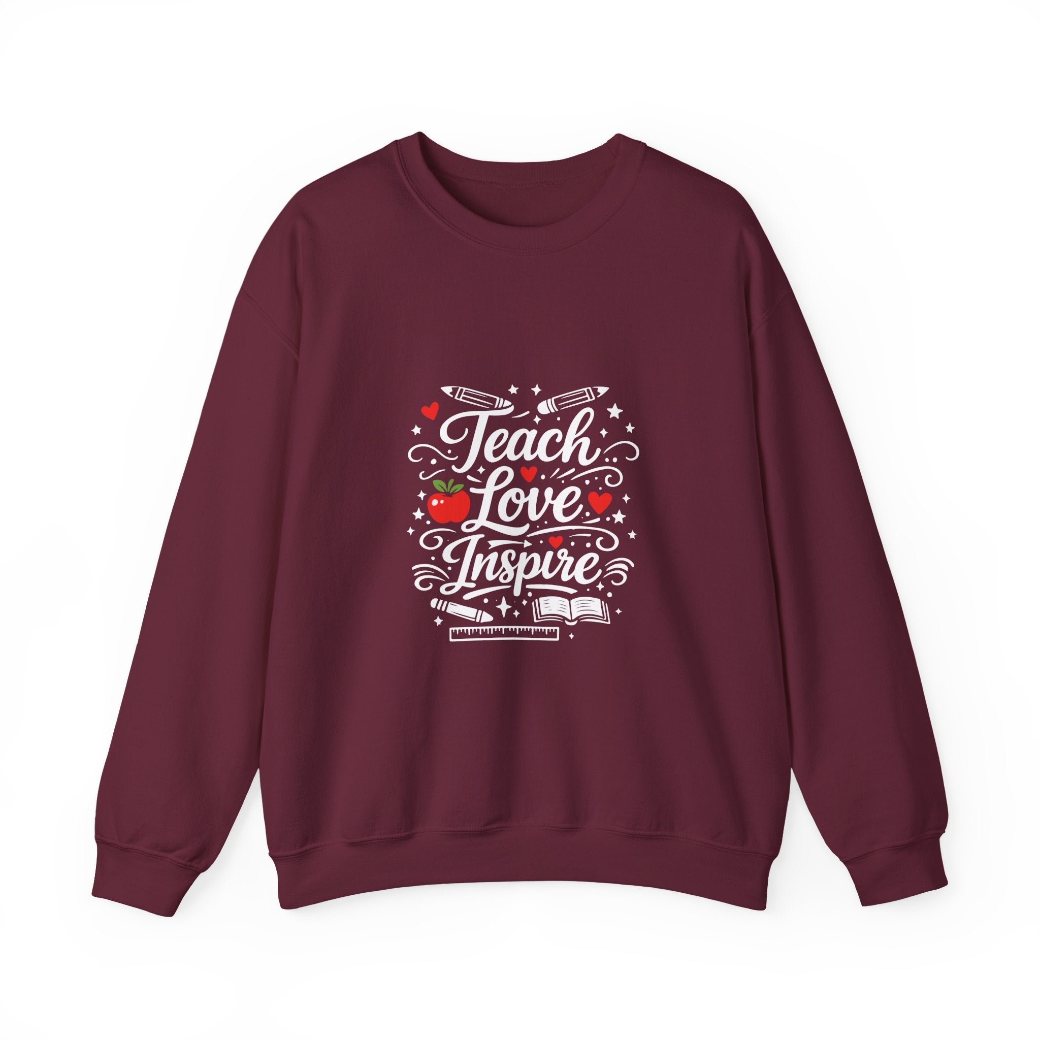 Teacher Appreciation Gift Sweatshirt – "Teach Love Inspire" Apple & Book Crewneck