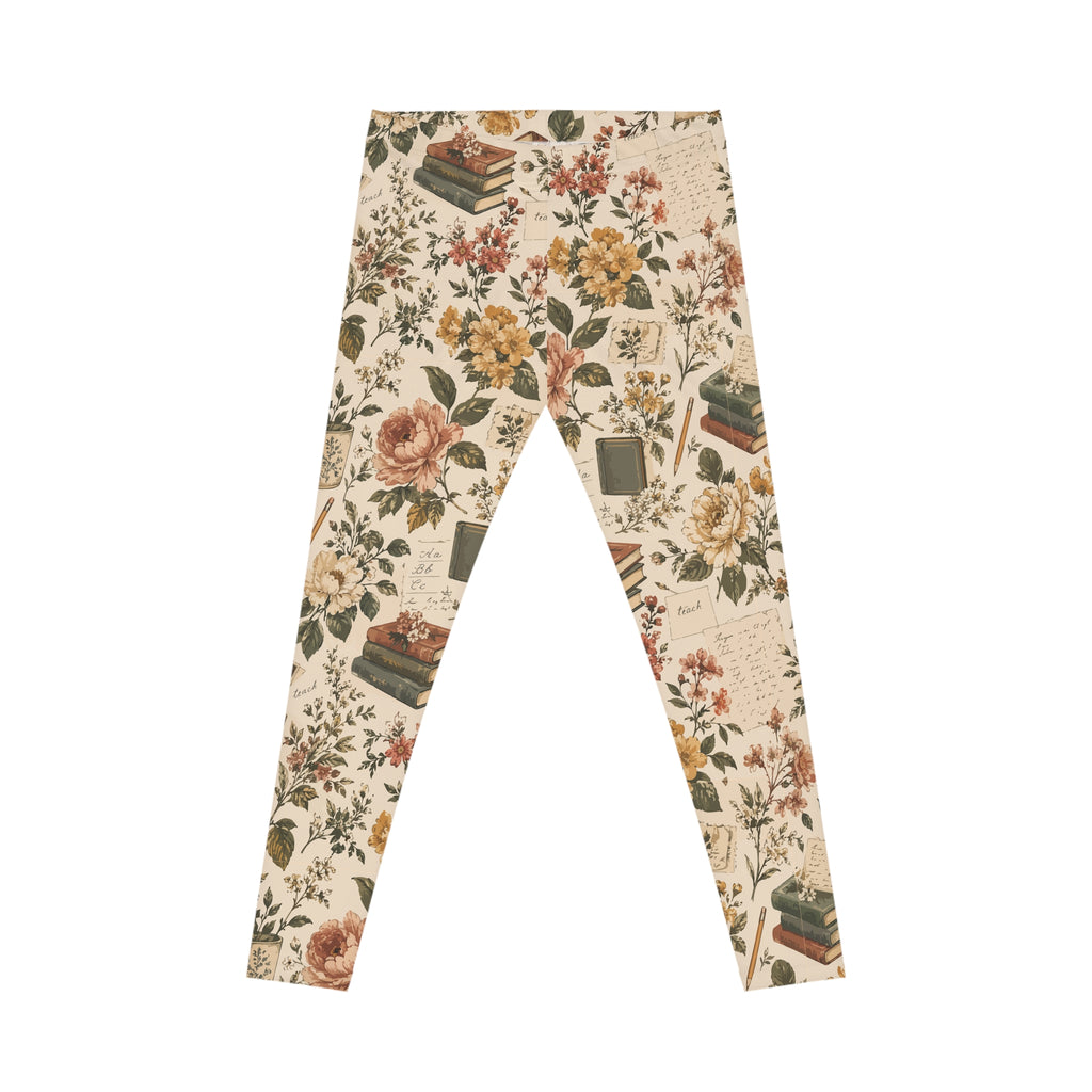English Teacher Leggings — Vintage Book & Botanical Print | Zebra Creation