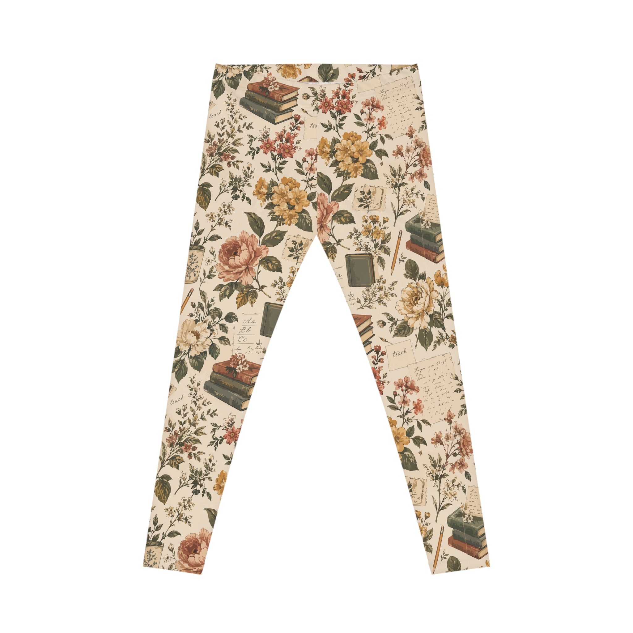 English Teacher Leggings — Vintage Book & Botanical Print | Zebra Creation