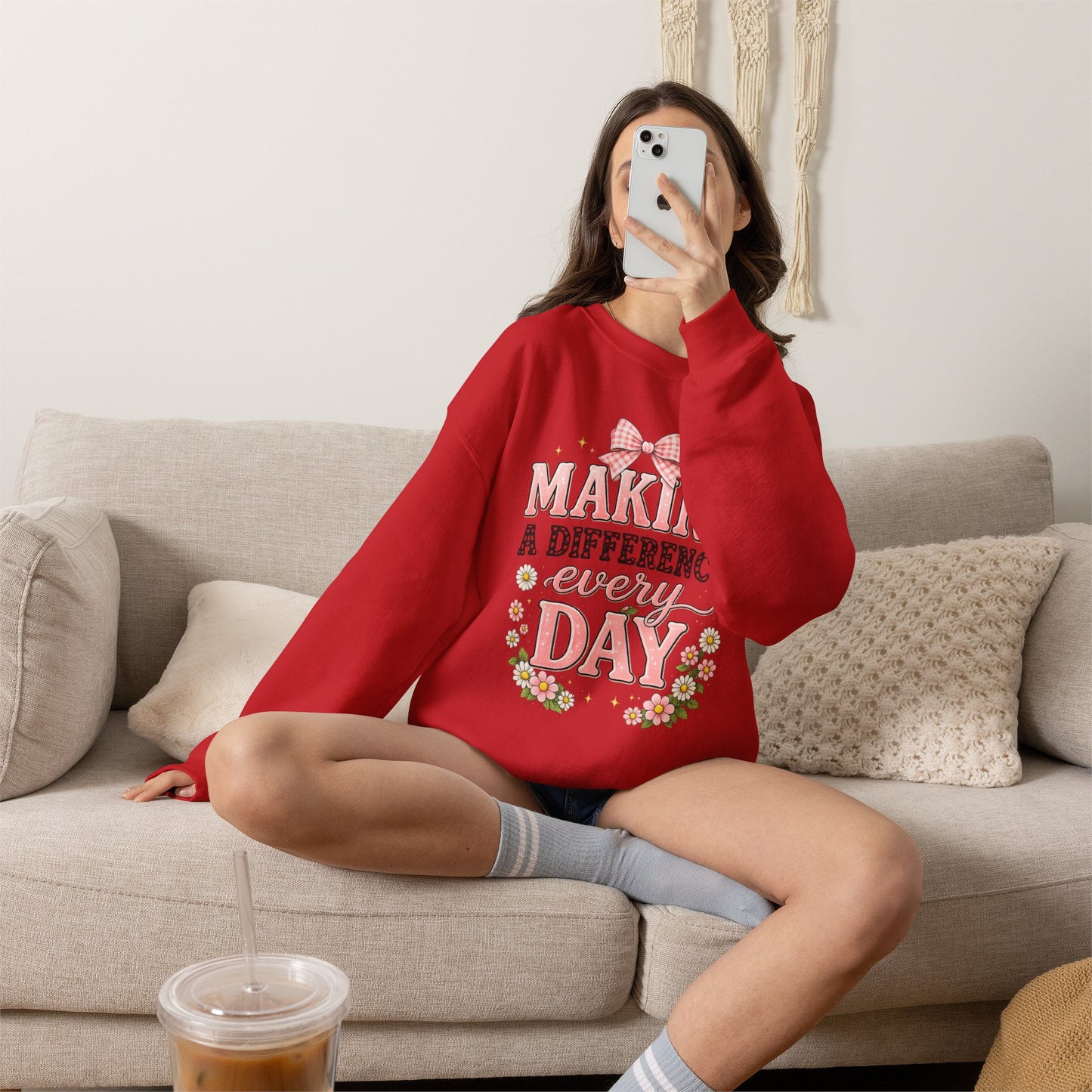 Teacher Birthday Gift Sweatshirt – "Making a Difference Every Day" Floral Crewneck