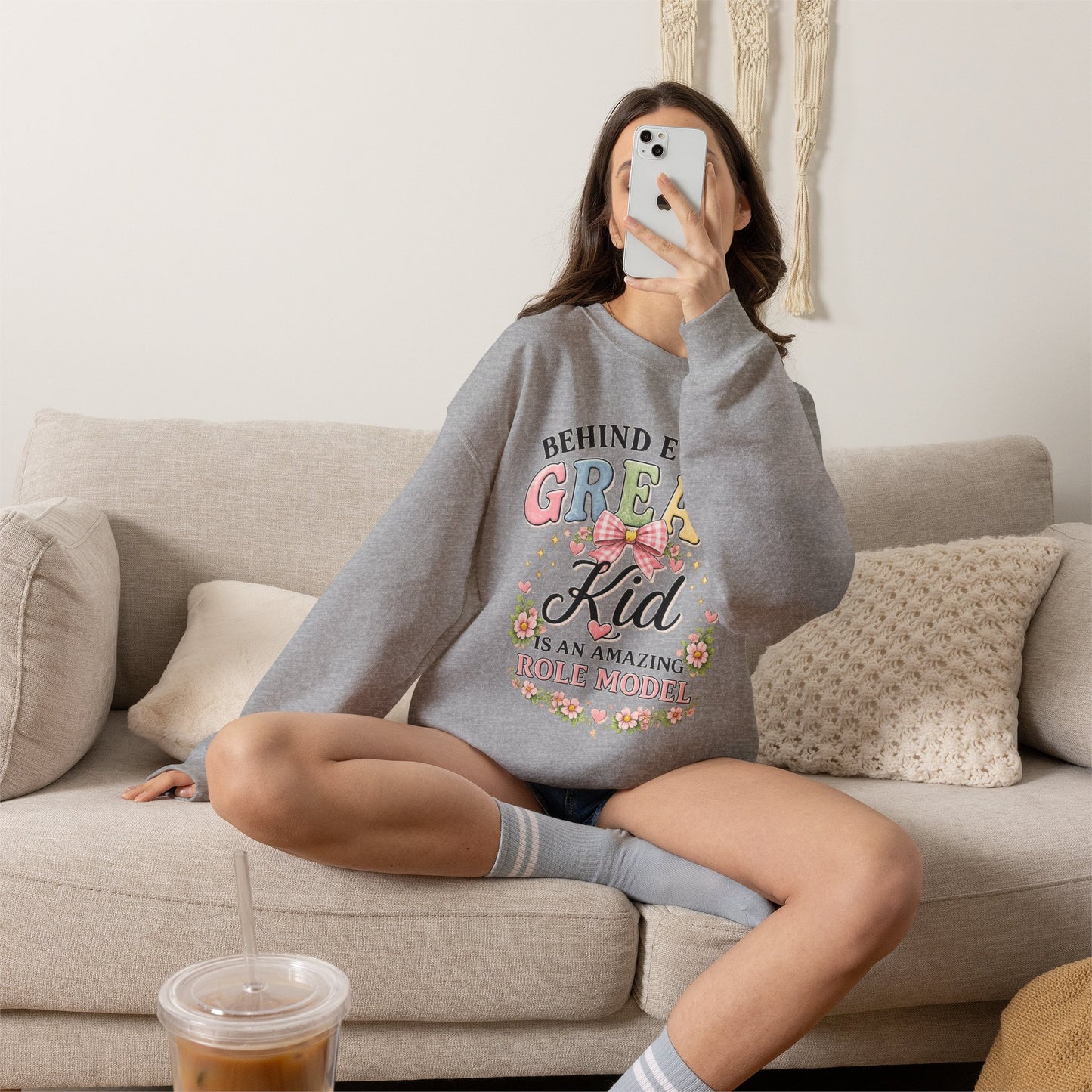 New Teacher Gift Crewneck Sweatshirt – "Behind Every Great Kid" Floral