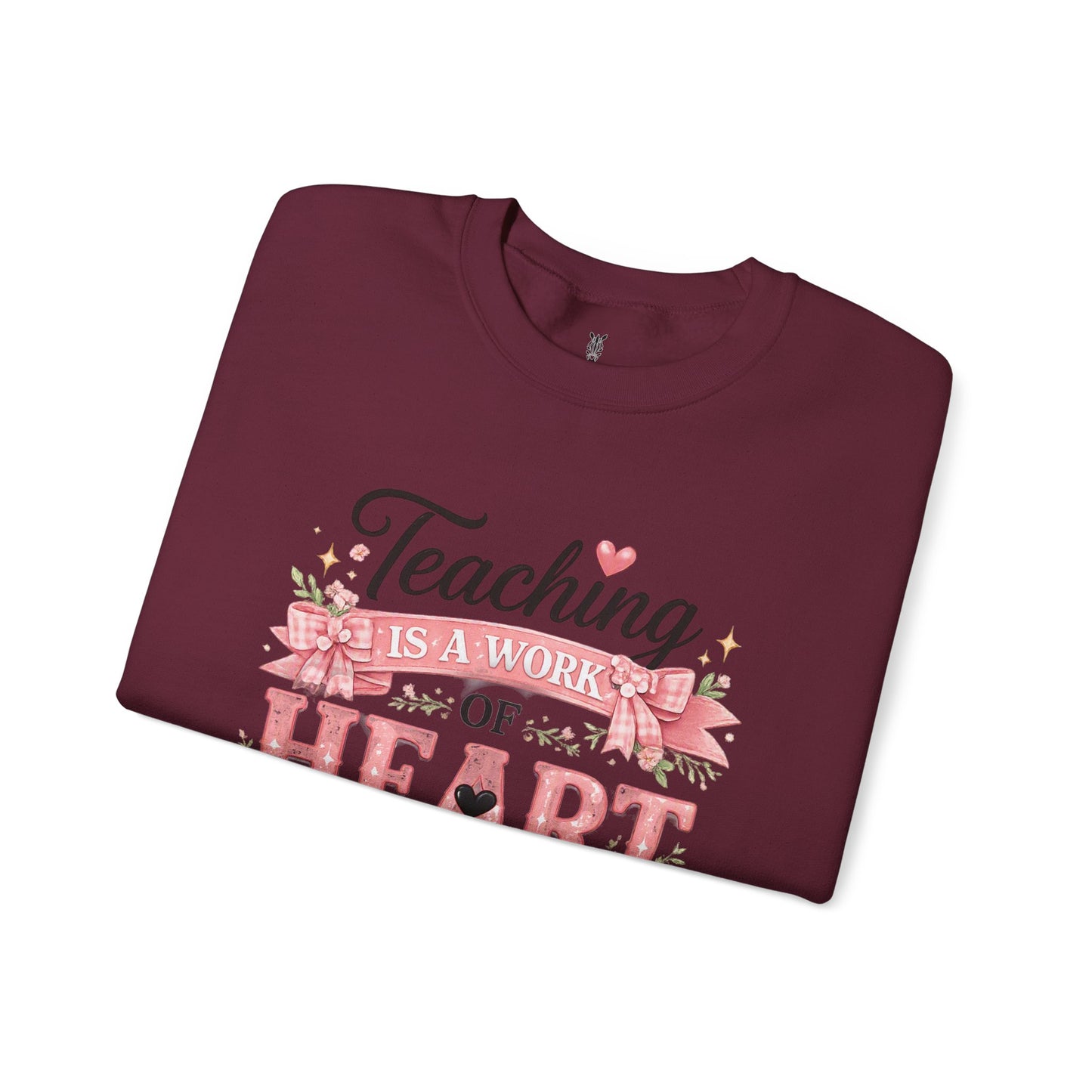 Elementary Teacher Crewneck Sweatshirt – "Teaching Is a Work of Heart" Floral