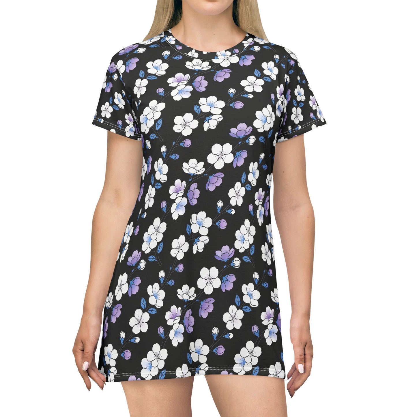 Teacher Floral T-Shirt Dress — Black & Lavender Daisy Print