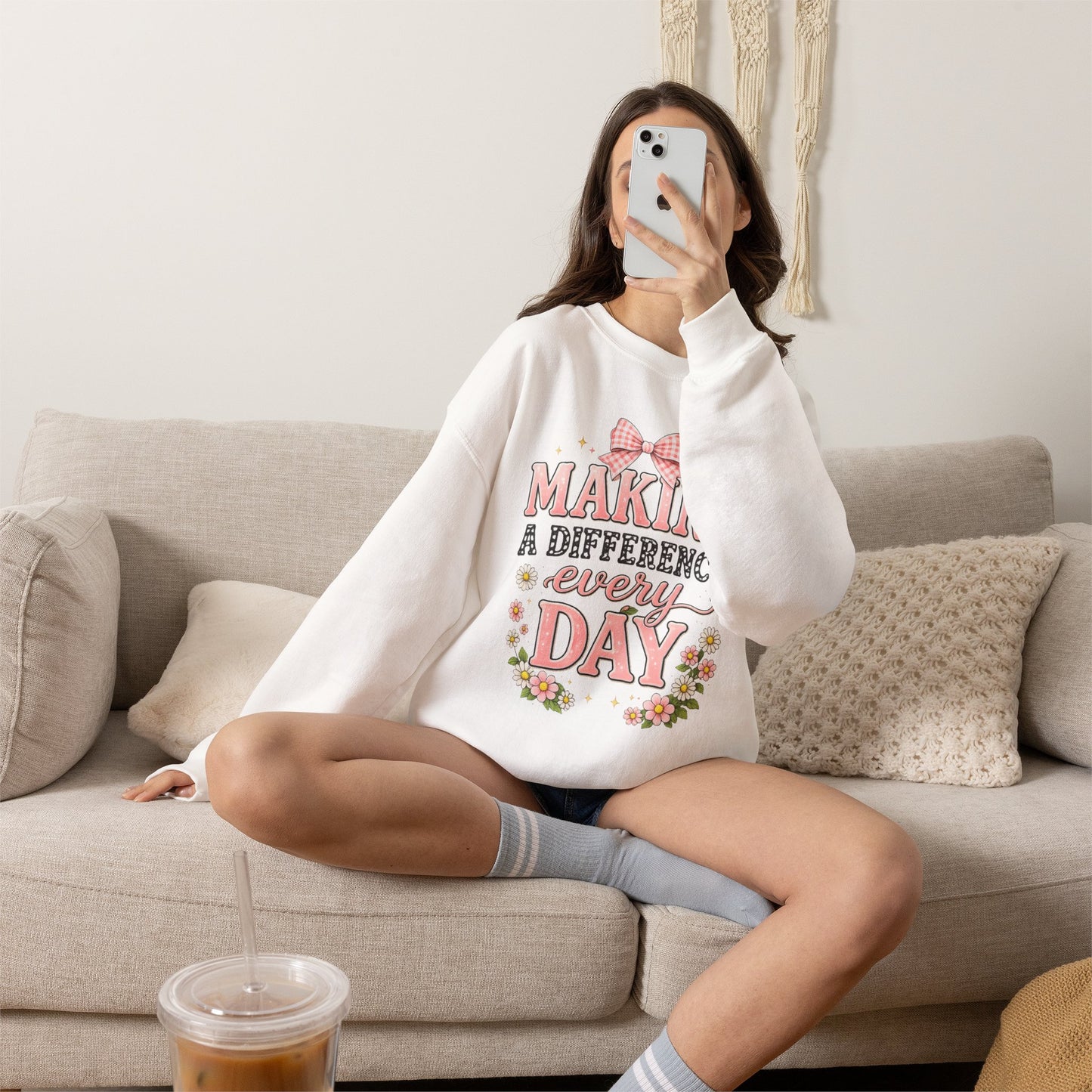 Teacher Birthday Gift Sweatshirt – "Making a Difference Every Day" Floral Crewneck