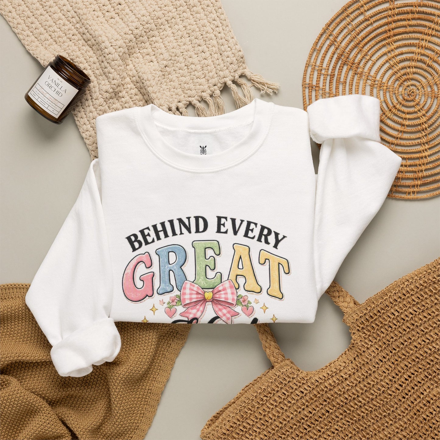 New Teacher Gift Crewneck Sweatshirt – "Behind Every Great Kid" Floral