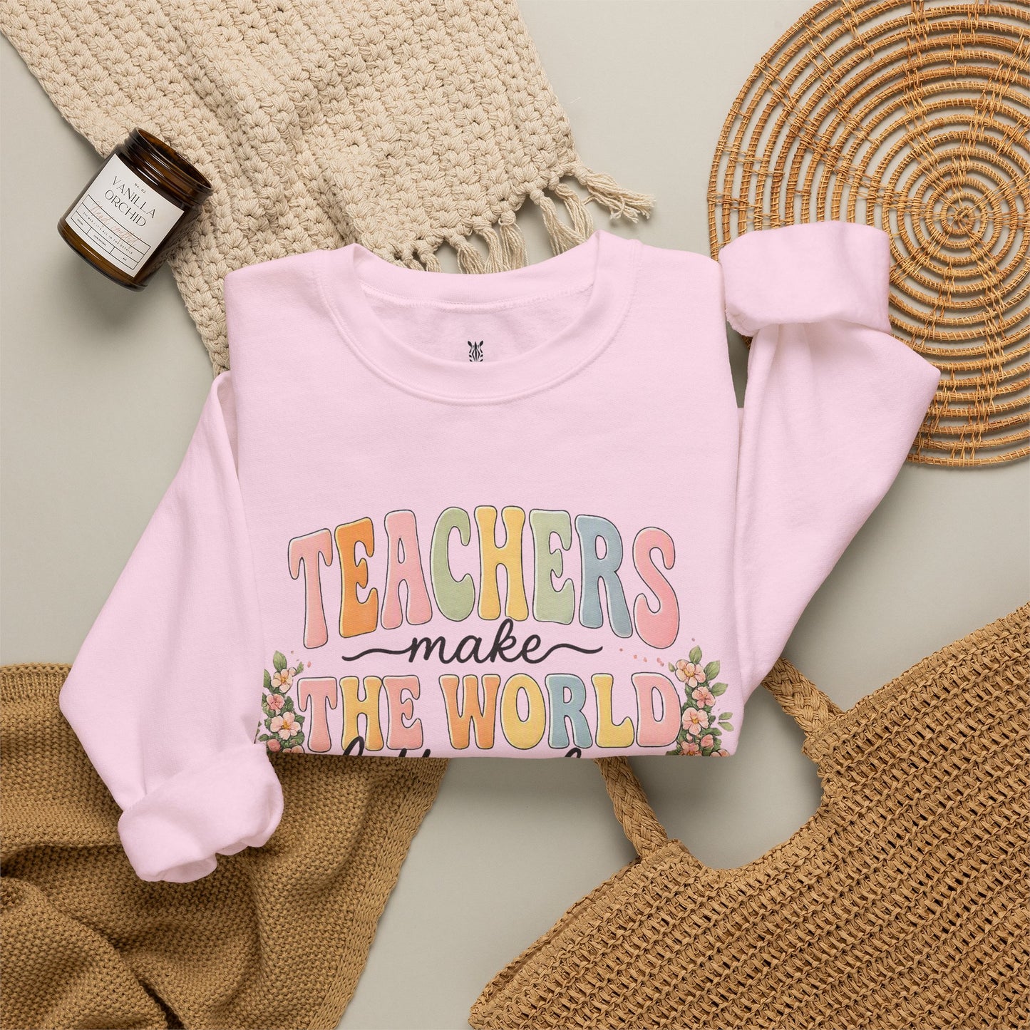 Cotton Teacher Sweatshirt – "Teachers Make the World Better" Daisy Crewneck