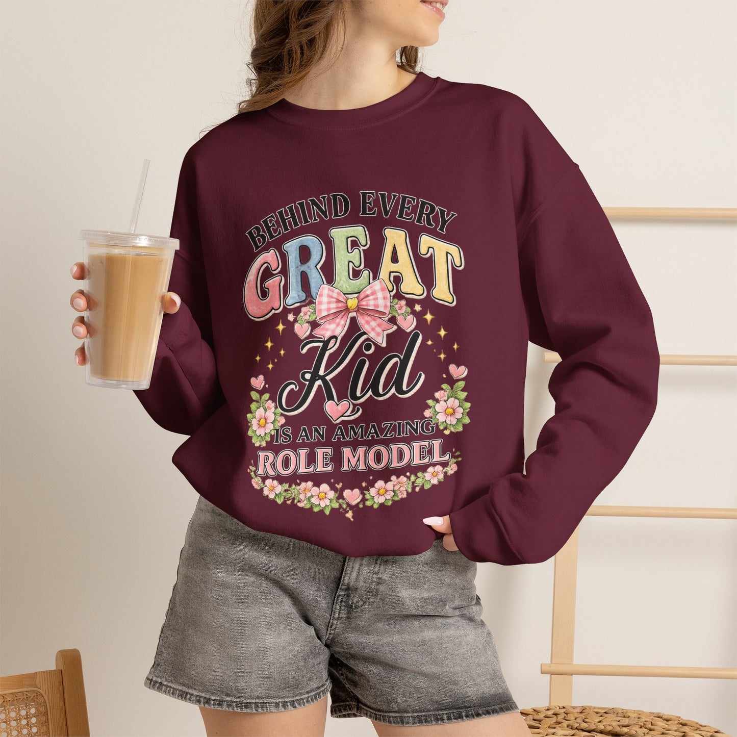 New Teacher Gift Crewneck Sweatshirt – "Behind Every Great Kid" Floral