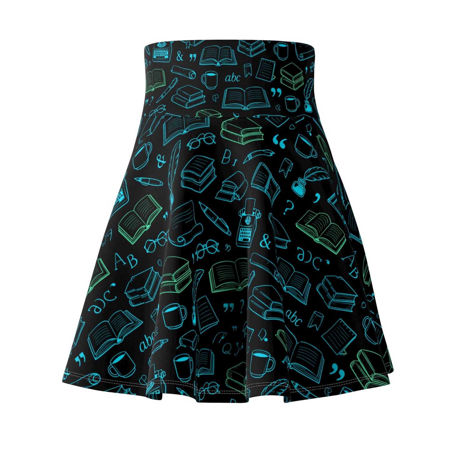 Neon Book Doodles Skater Skirt | Literary Pattern, Study Aesthetic