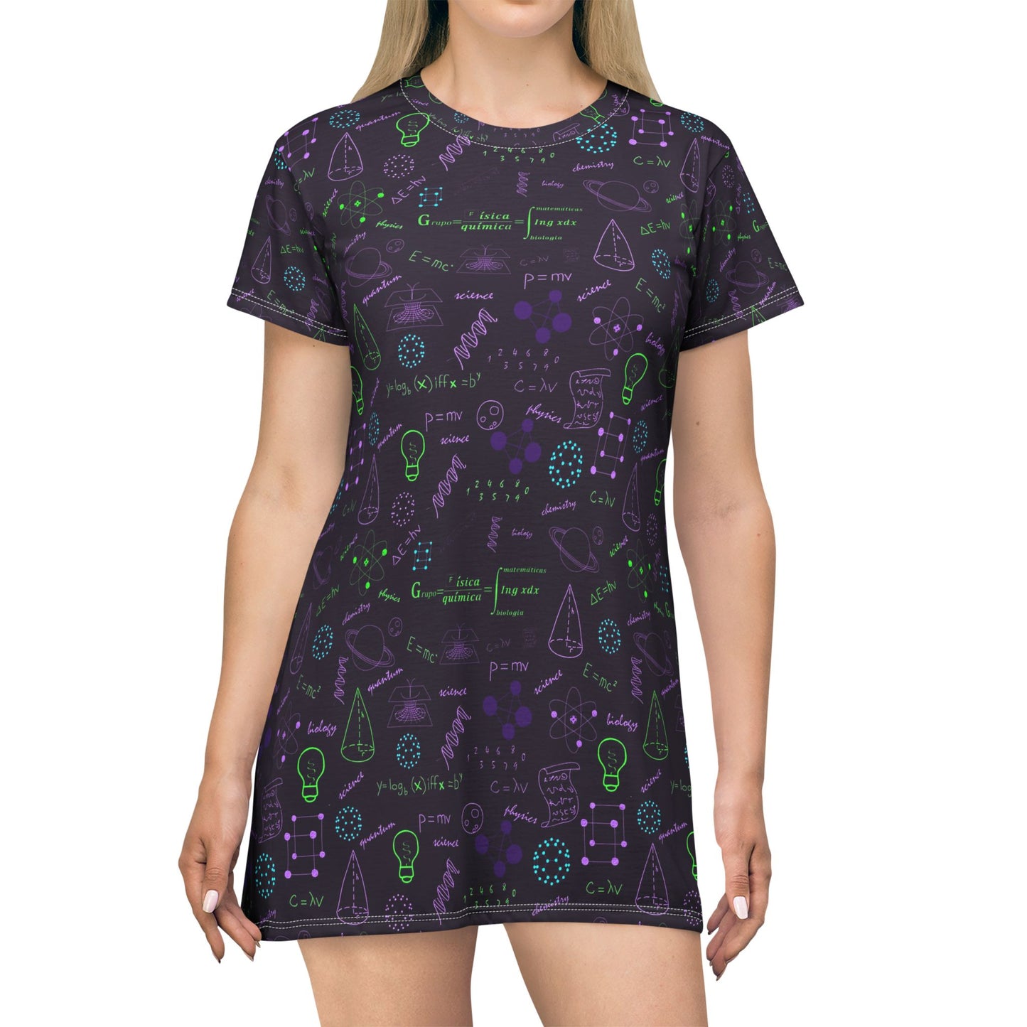 Physics Teacher T-Shirt Dress – Neon Chemistry Graphic Dress for STEM Lovers