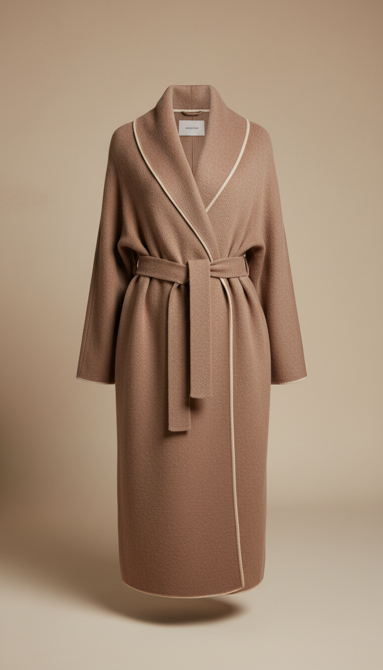 Mushroom Merino Wool Wrap Coat