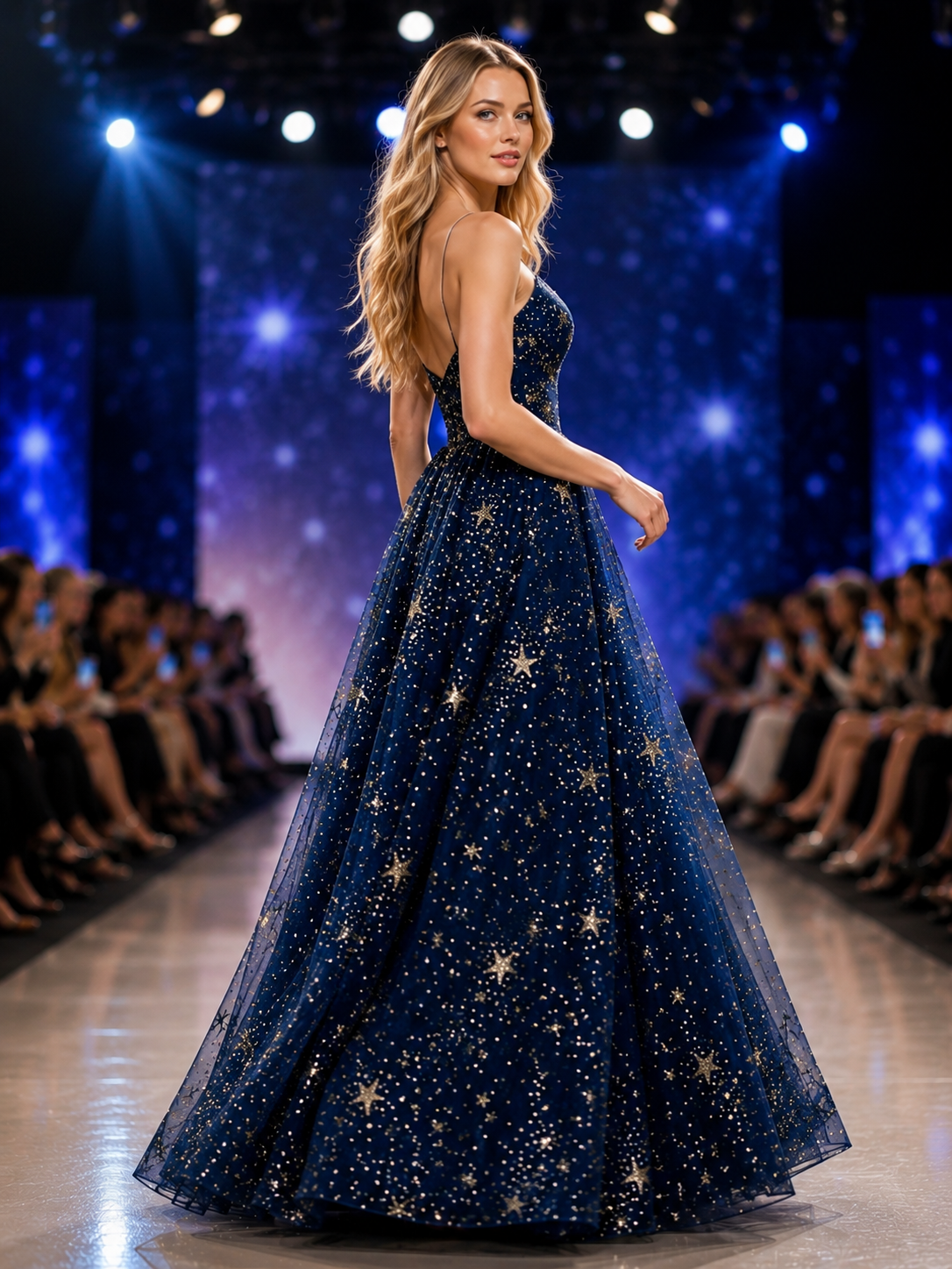 Celestial Midnight Blue Starry Maxi Dress – Spaghetti Strap Constellation Prom & Evening Gown