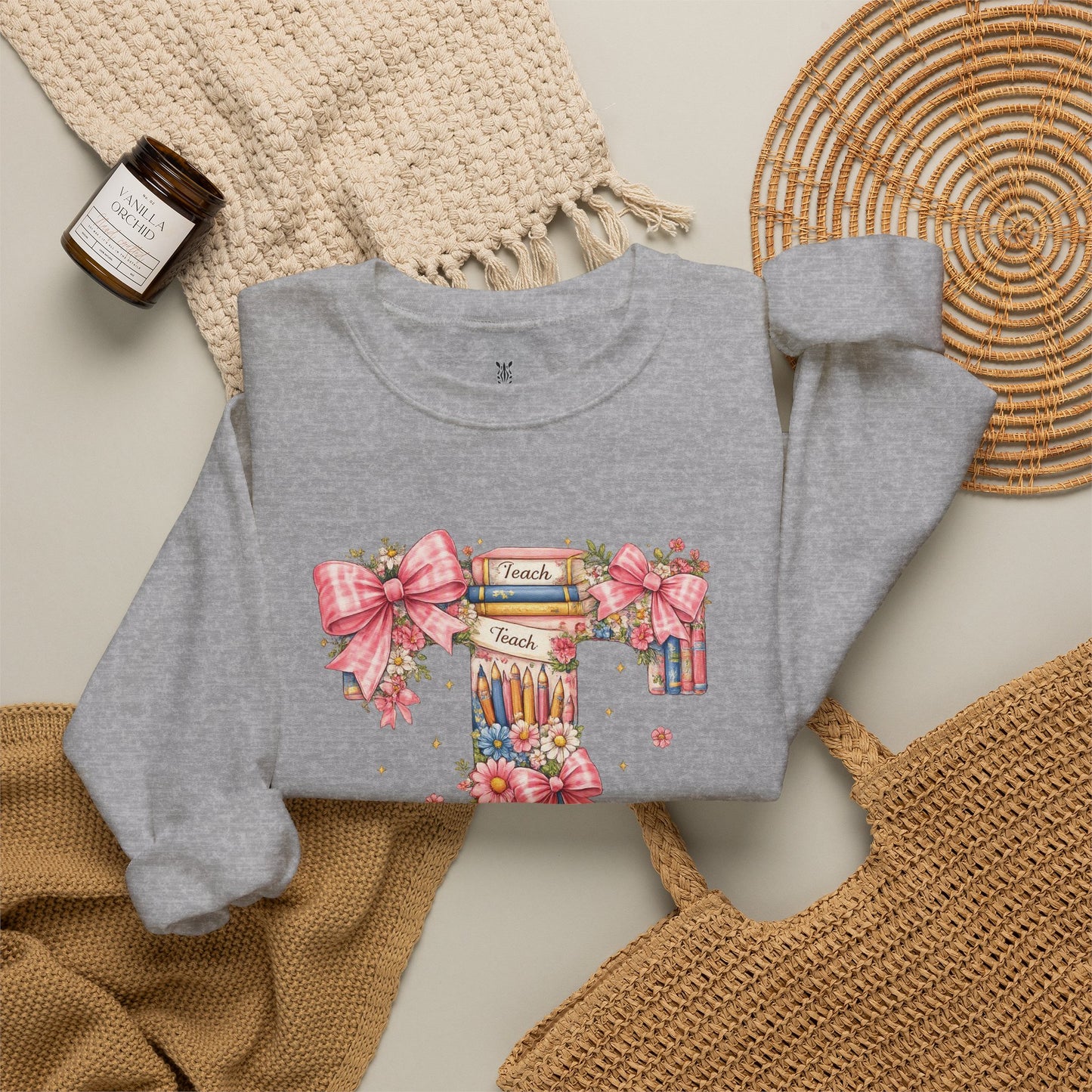 Letter T Floral Bookstack Sweatshirt — Feminine Alphabet Tee for Book Lovers