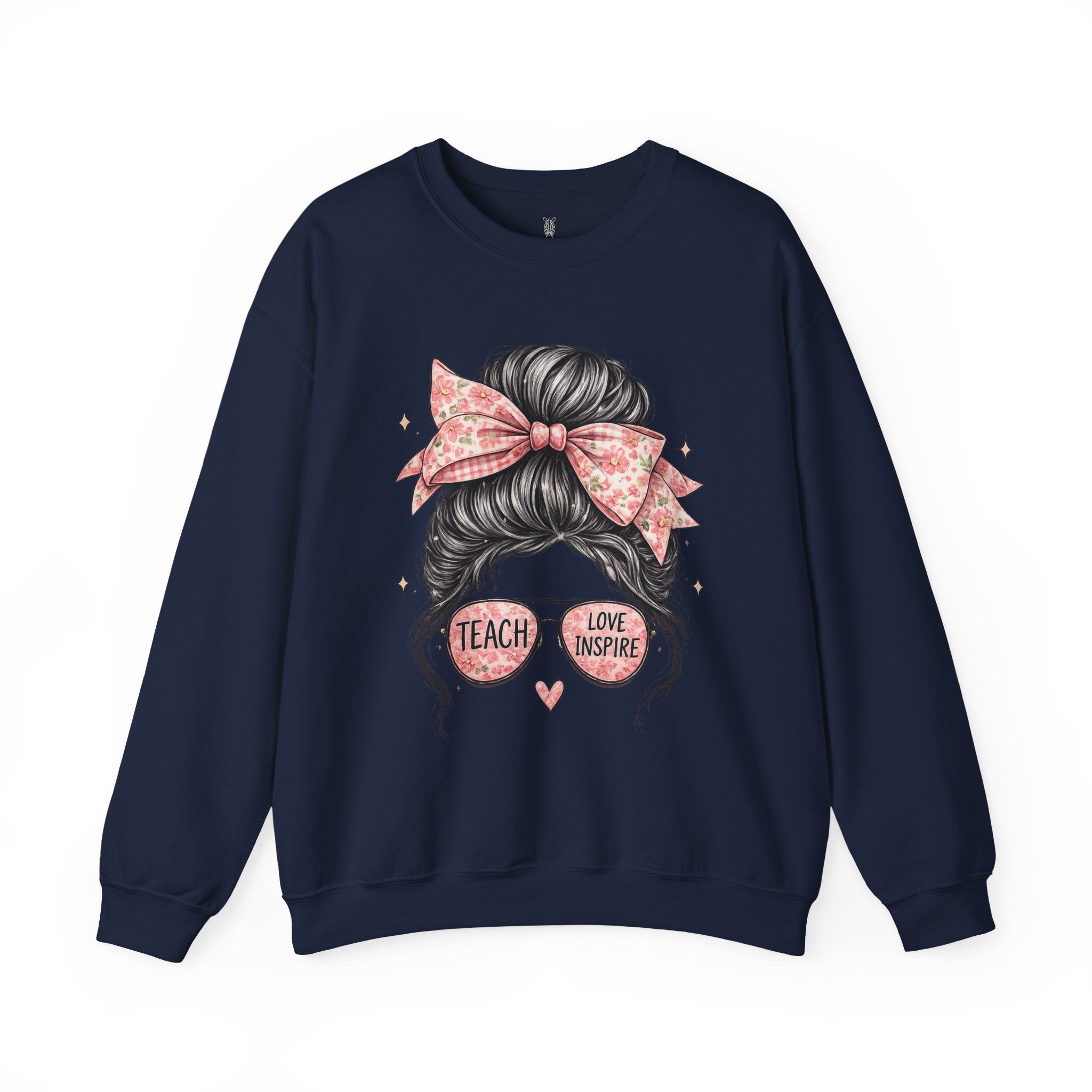 Funny Shirts for Teachers – Hair Bun & Sunglasses "Teach Love Inspire" Sweatshirt