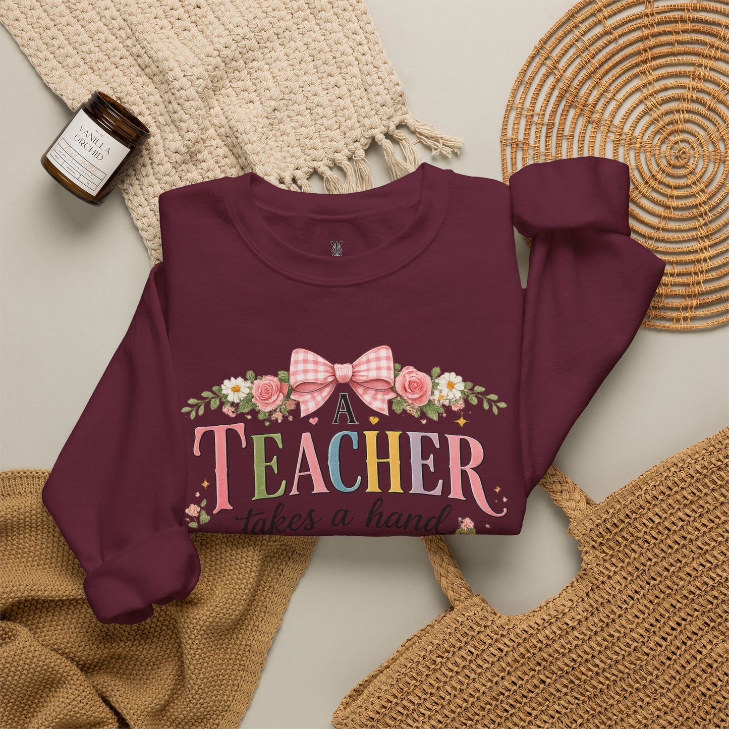 Teacher Appreciation Week Gift – "A Teacher Takes a Hand" Floral Crewneck