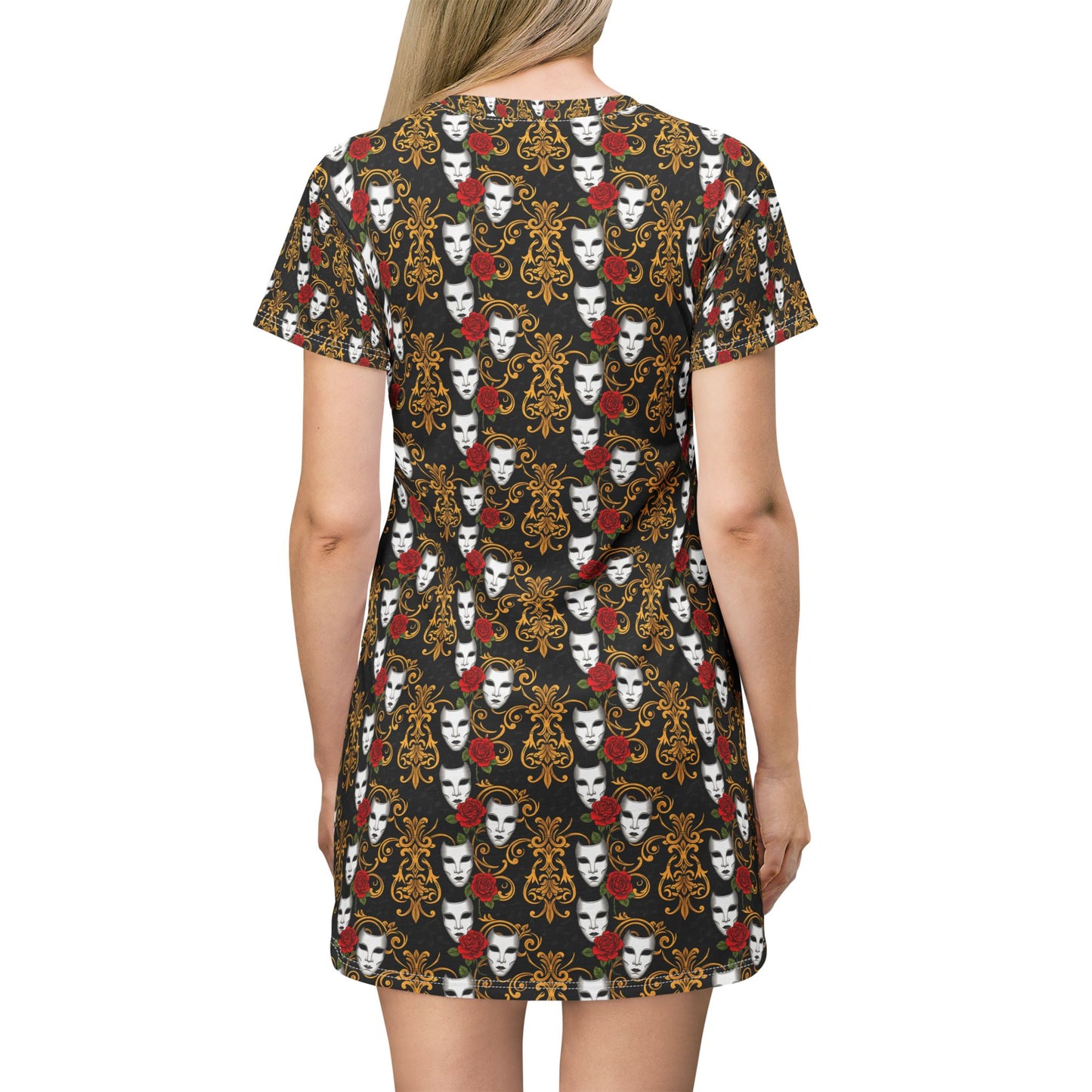 Theater teaher T-Shirt Dress — Baroque Masquerade Pattern