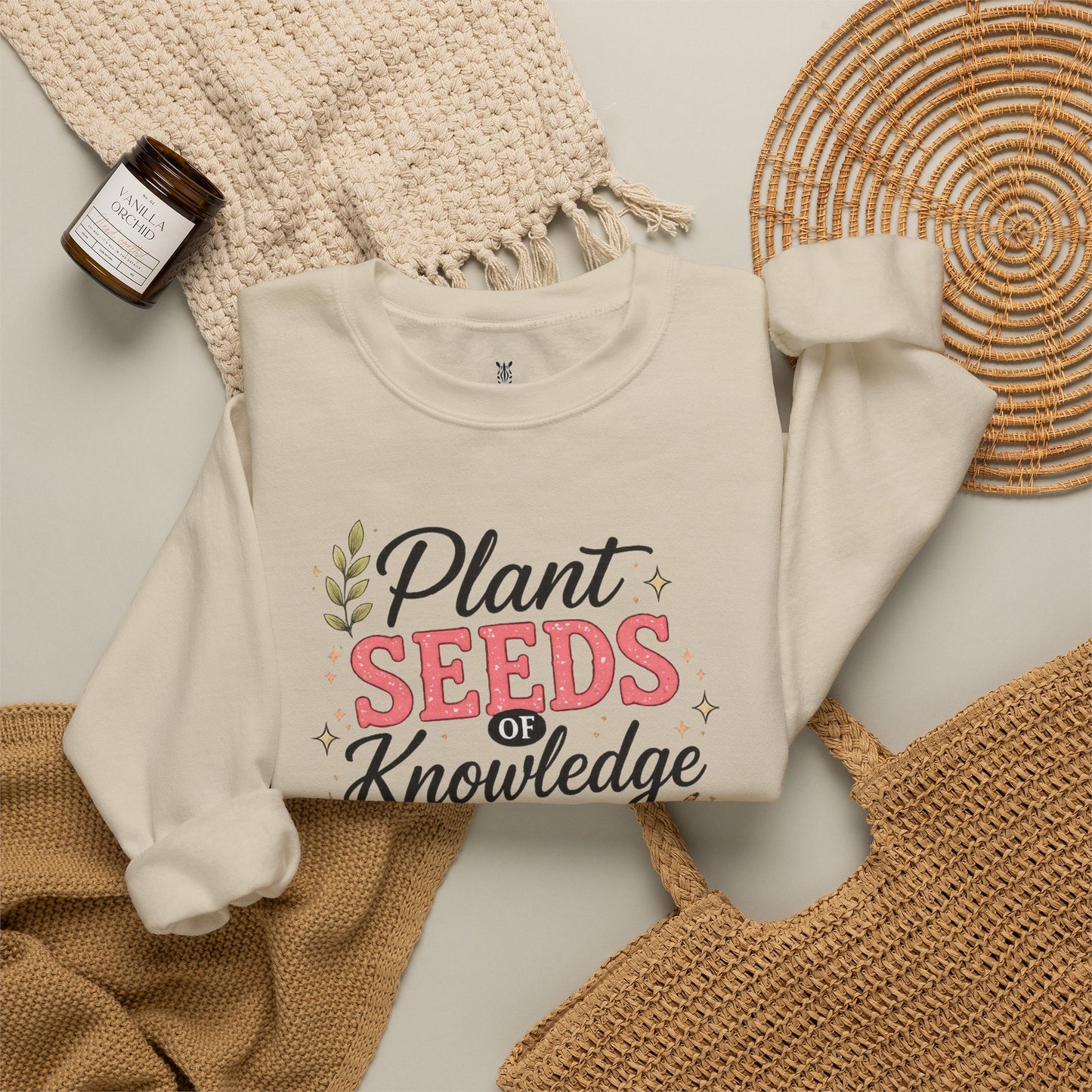 Teacher Graphic Tees Crewneck – "Plant Seeds of Knowledge, Watch Them Grow"