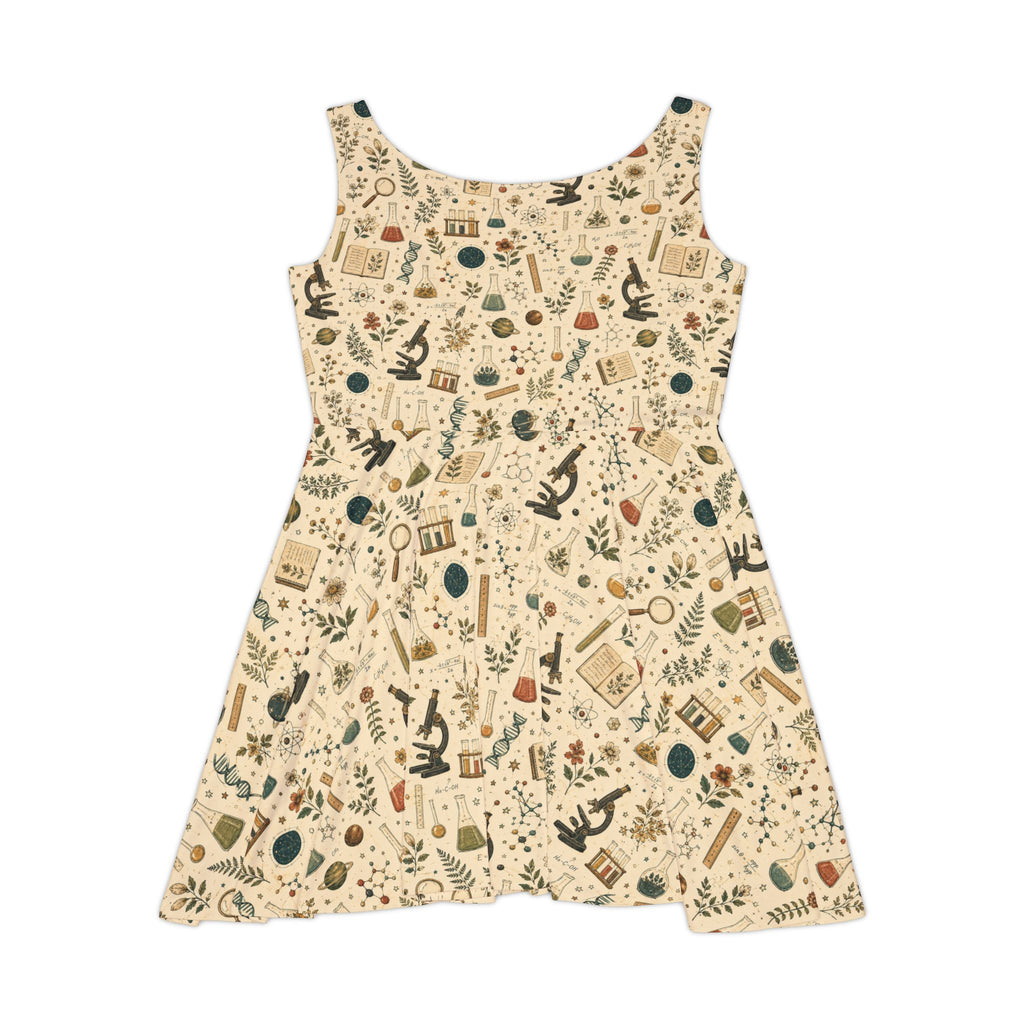 Botanical Science Teacher Skater Dress — Vintage Nature & Lab Print | Teacher Gift