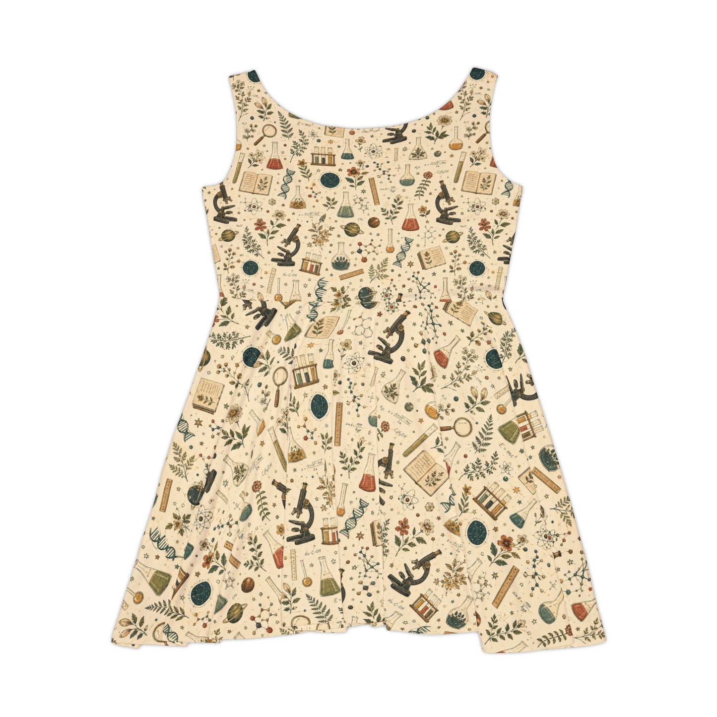 Botanical Science Teacher Skater Dress — Vintage Nature & Lab Print | Teacher Gift