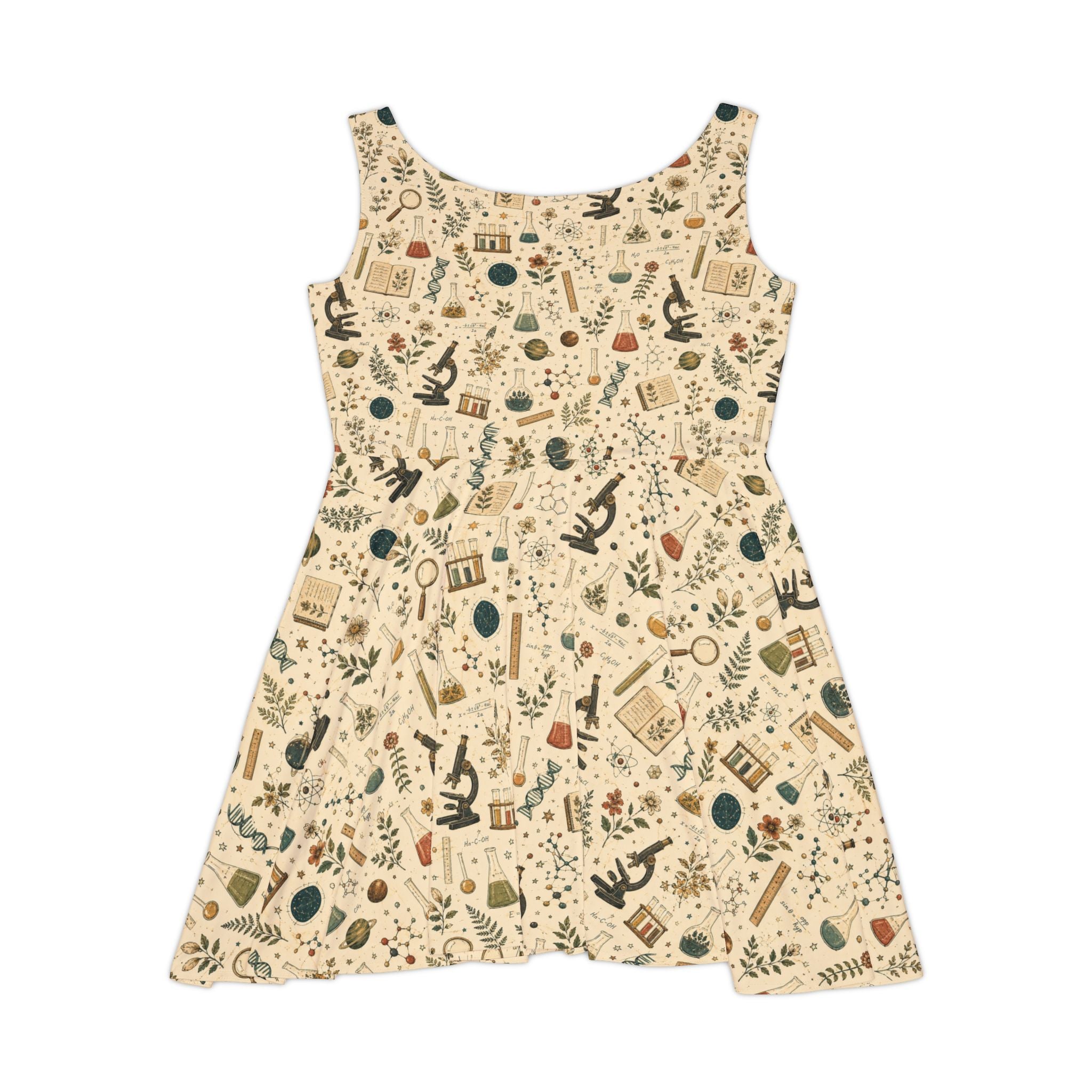 Botanical Science Teacher Skater Dress — Vintage Nature & Lab Print | Teacher Gift