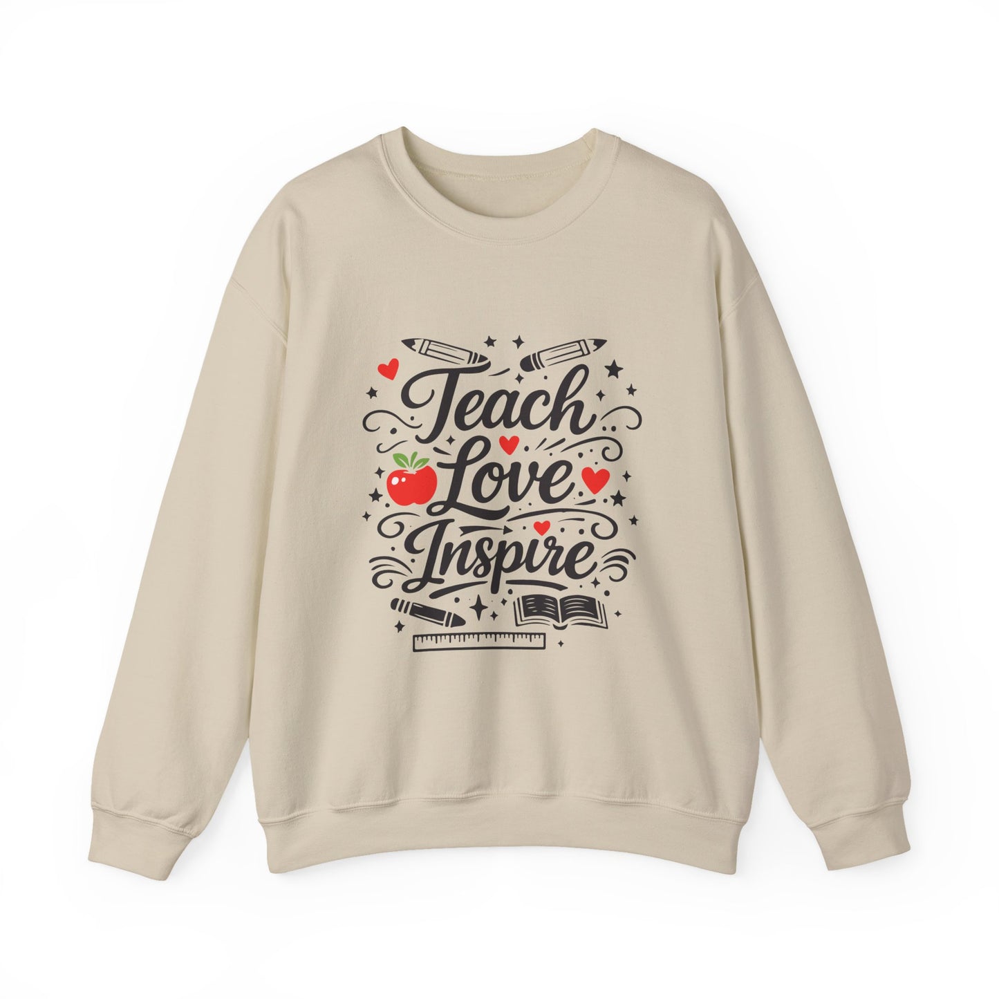 Teacher Appreciation Gift Sweatshirt – "Teach Love Inspire" Apple & Book Crewneck