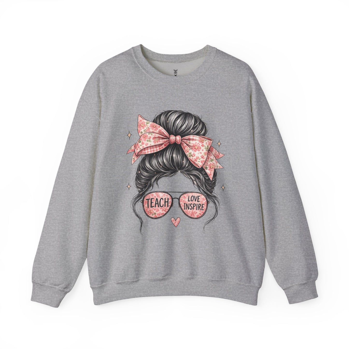 Funny Shirts for Teachers – Hair Bun & Sunglasses "Teach Love Inspire" Sweatshirt