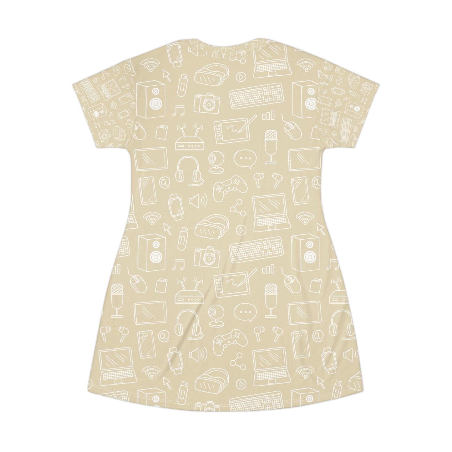 Computer Teacher  Pattern T‑Shirt Dress — Purple Gadgets All‑Over Print