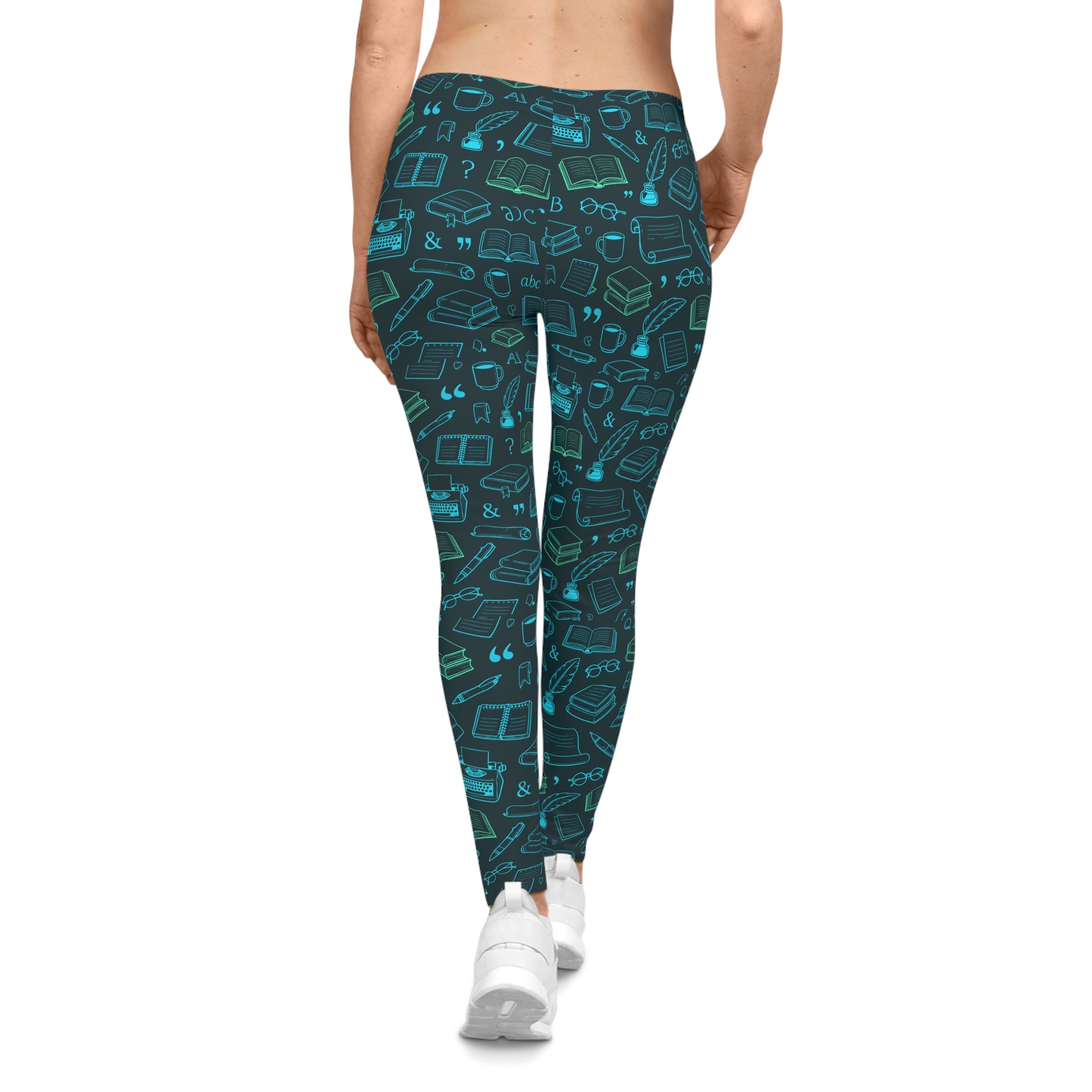 Book Lover Teacher Leggings | Neon Literary Doodle Print