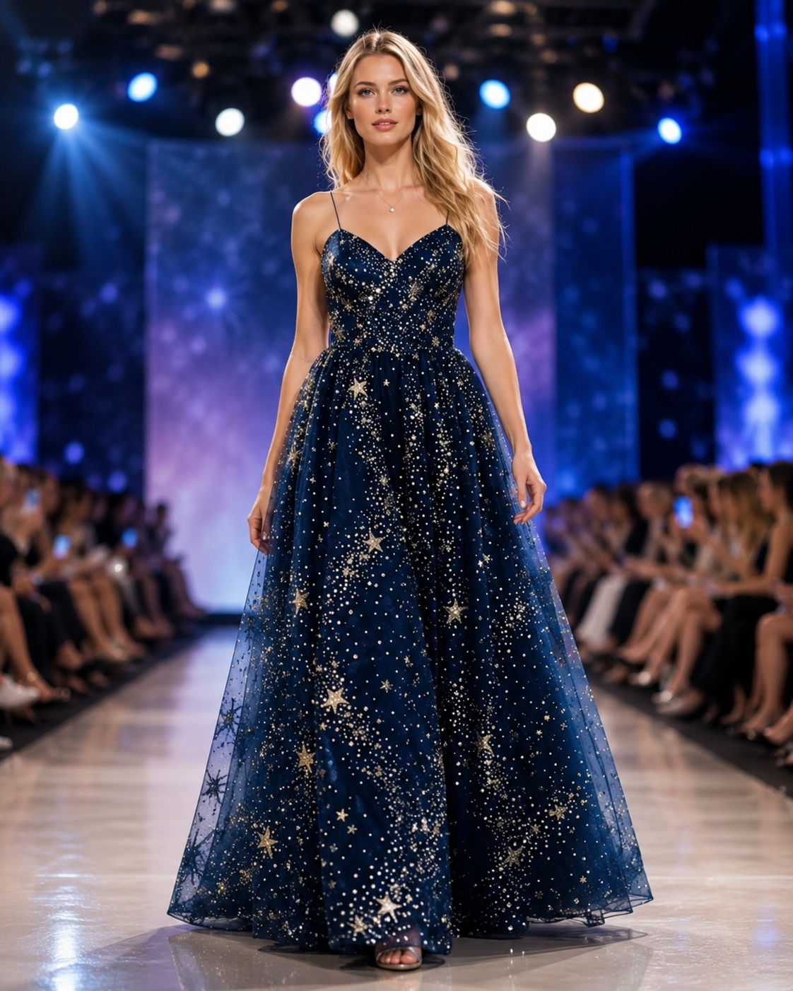 Celestial Midnight Blue Starry Maxi Dress – Spaghetti Strap Constellation Prom & Evening Gown