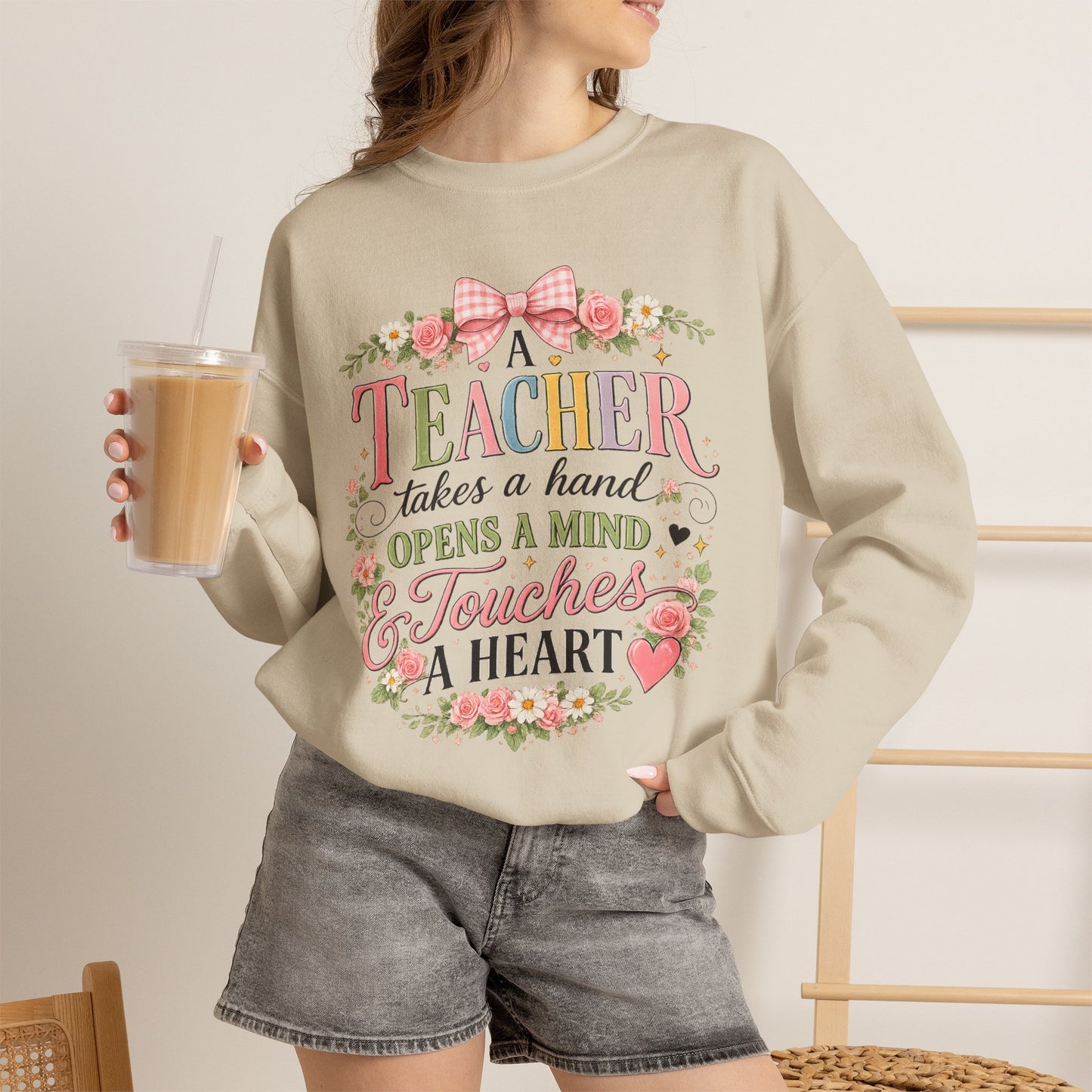 Teacher Appreciation Week Gift – "A Teacher Takes a Hand" Floral Crewneck