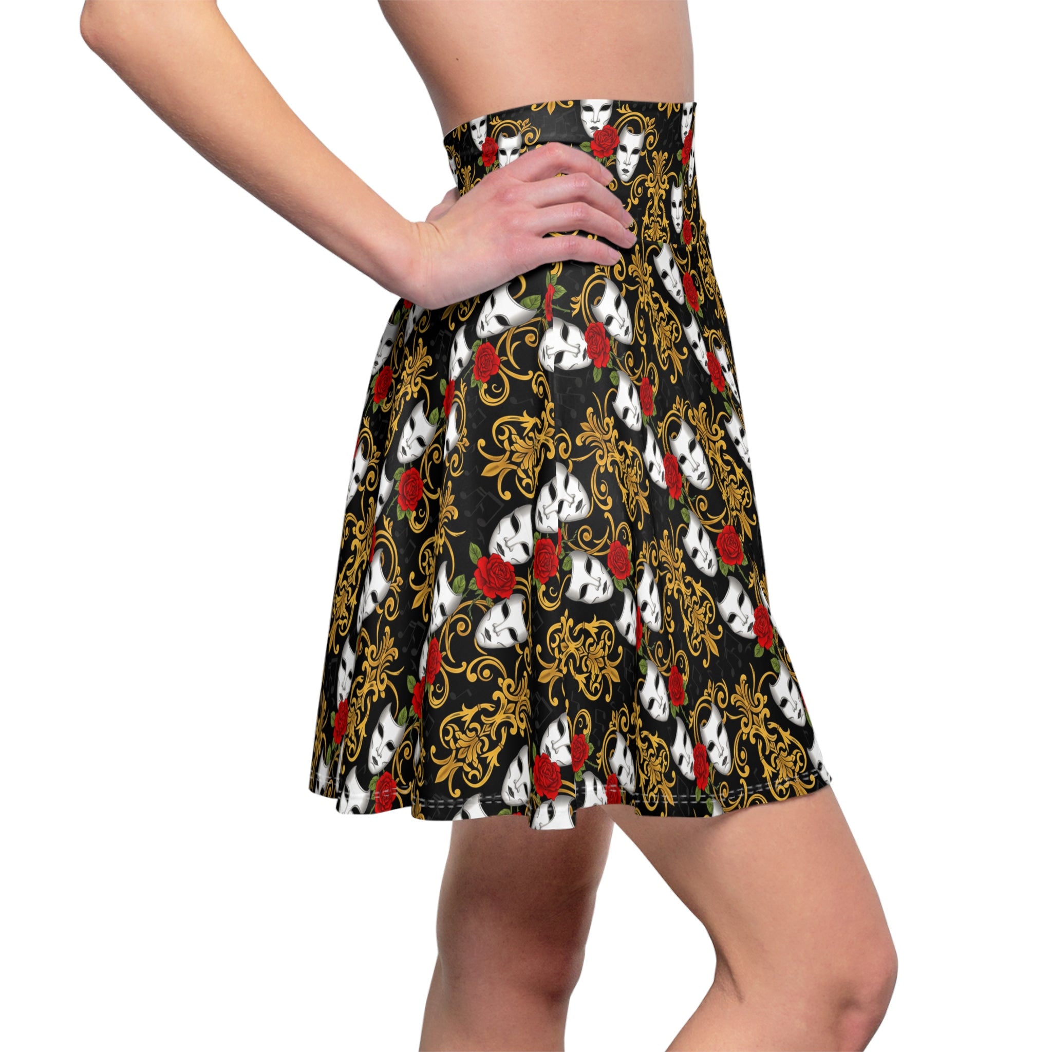 Dark Academia Teacher Skirt | Venetian Mask & Rose Print