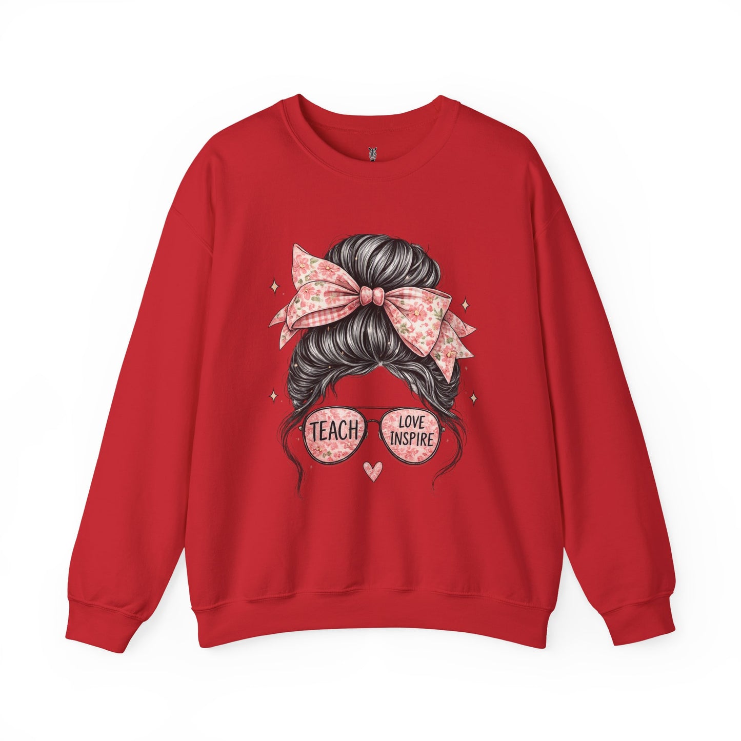 Funny Shirts for Teachers – Hair Bun & Sunglasses "Teach Love Inspire" Sweatshirt