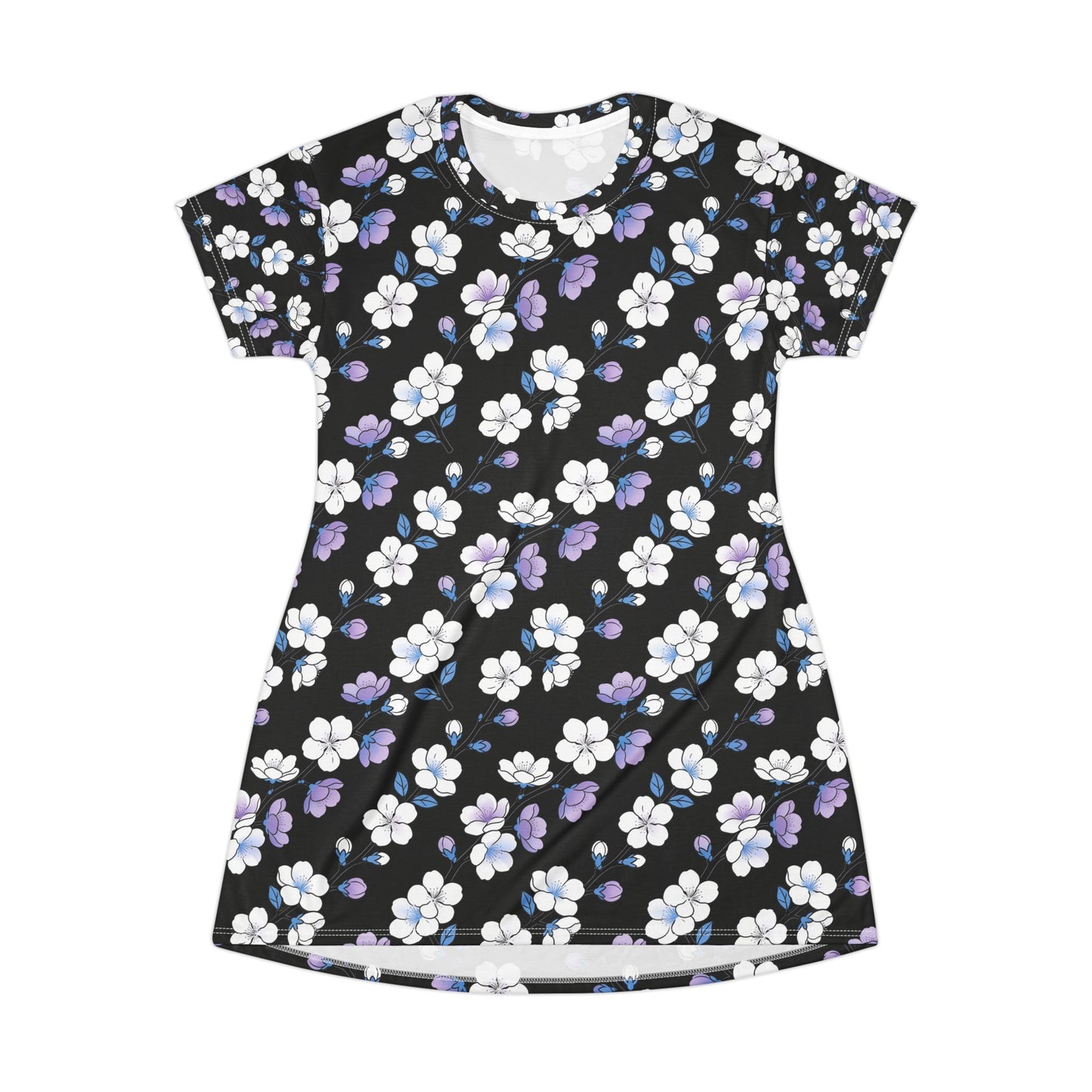 Teacher Floral T-Shirt Dress — Black & Lavender Daisy Print