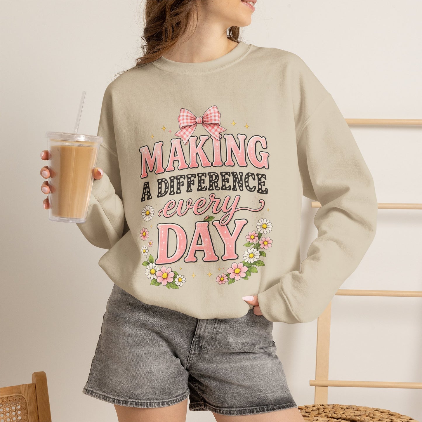 Teacher Birthday Gift Sweatshirt – "Making a Difference Every Day" Floral Crewneck