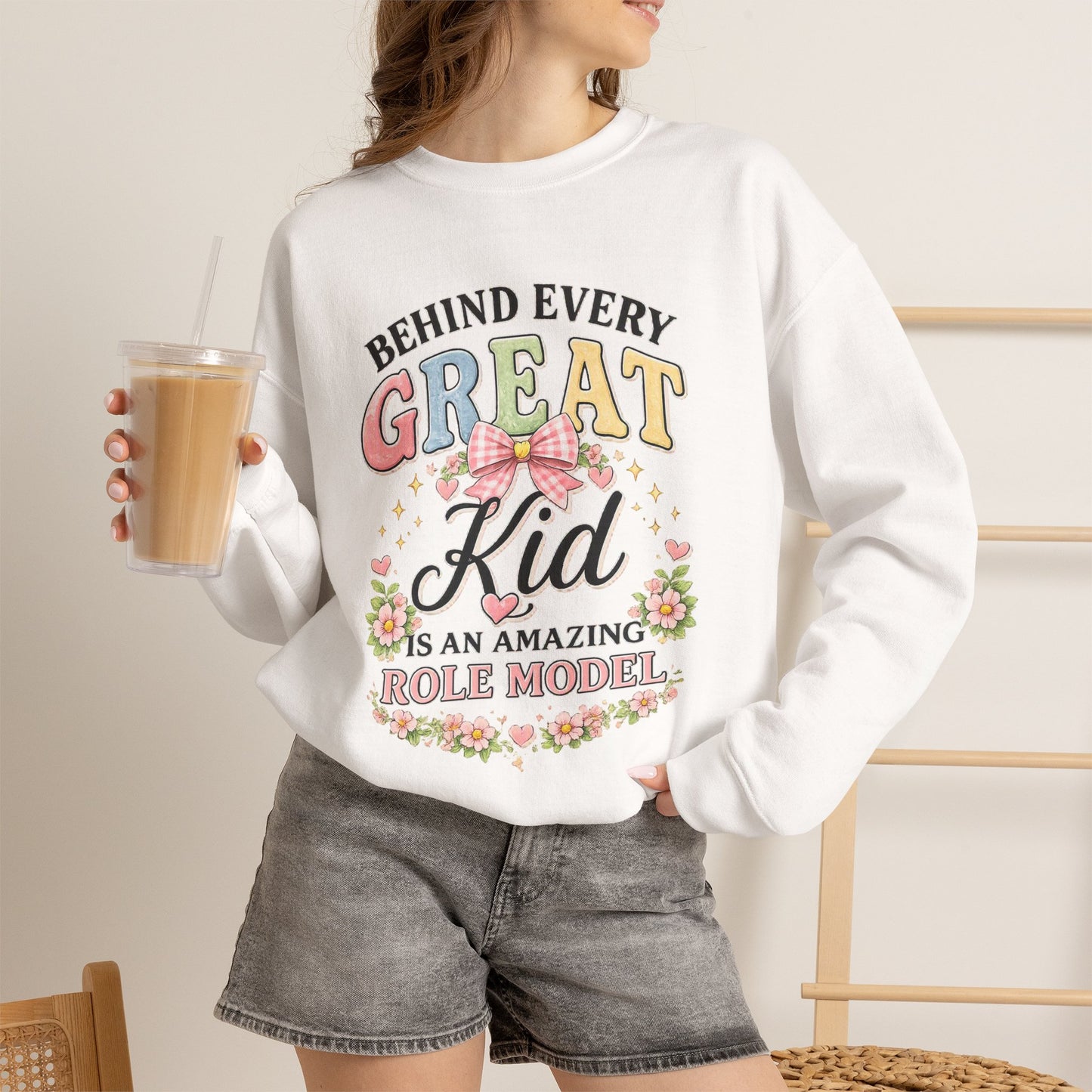 New Teacher Gift Crewneck Sweatshirt – "Behind Every Great Kid" Floral