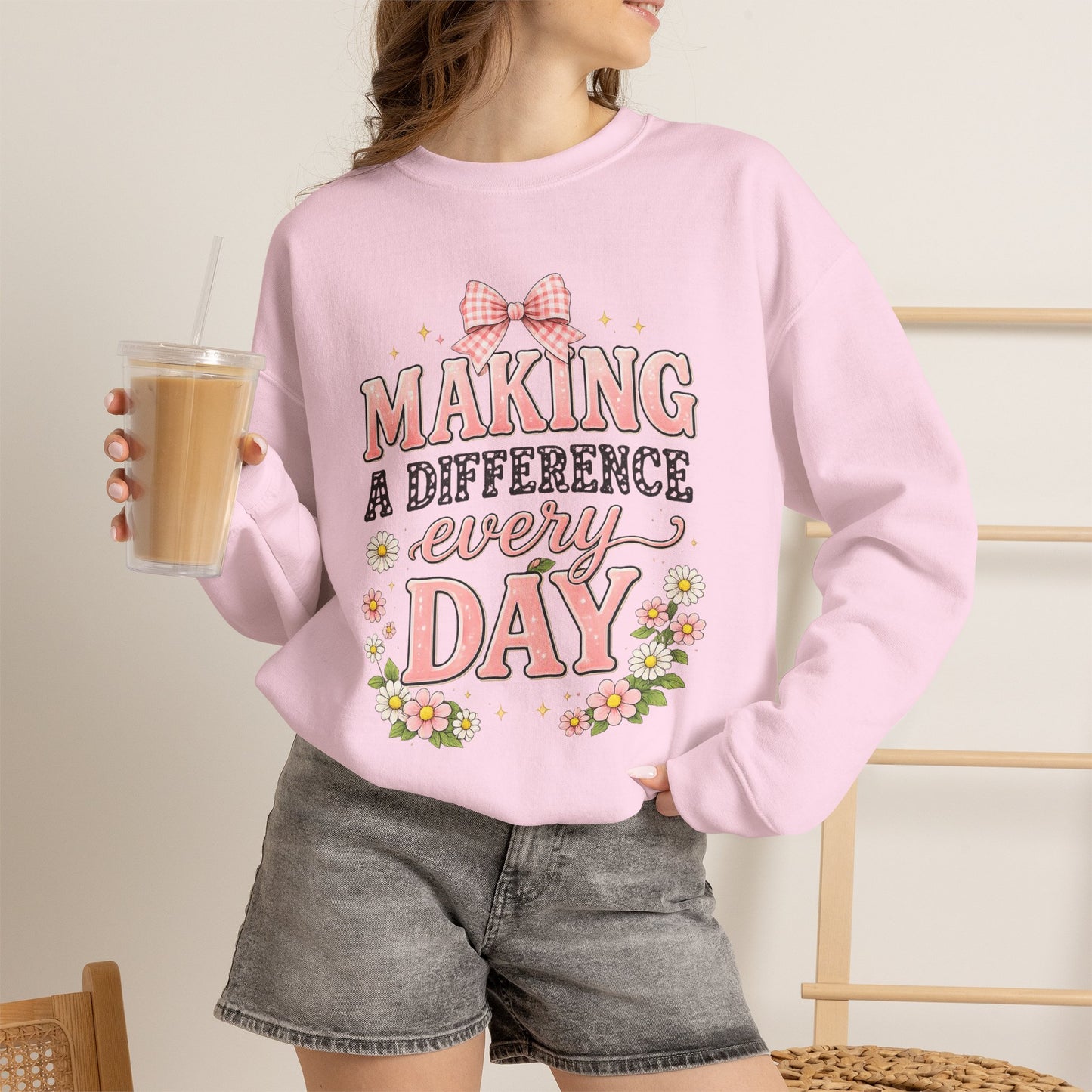 Teacher Birthday Gift Sweatshirt – "Making a Difference Every Day" Floral Crewneck