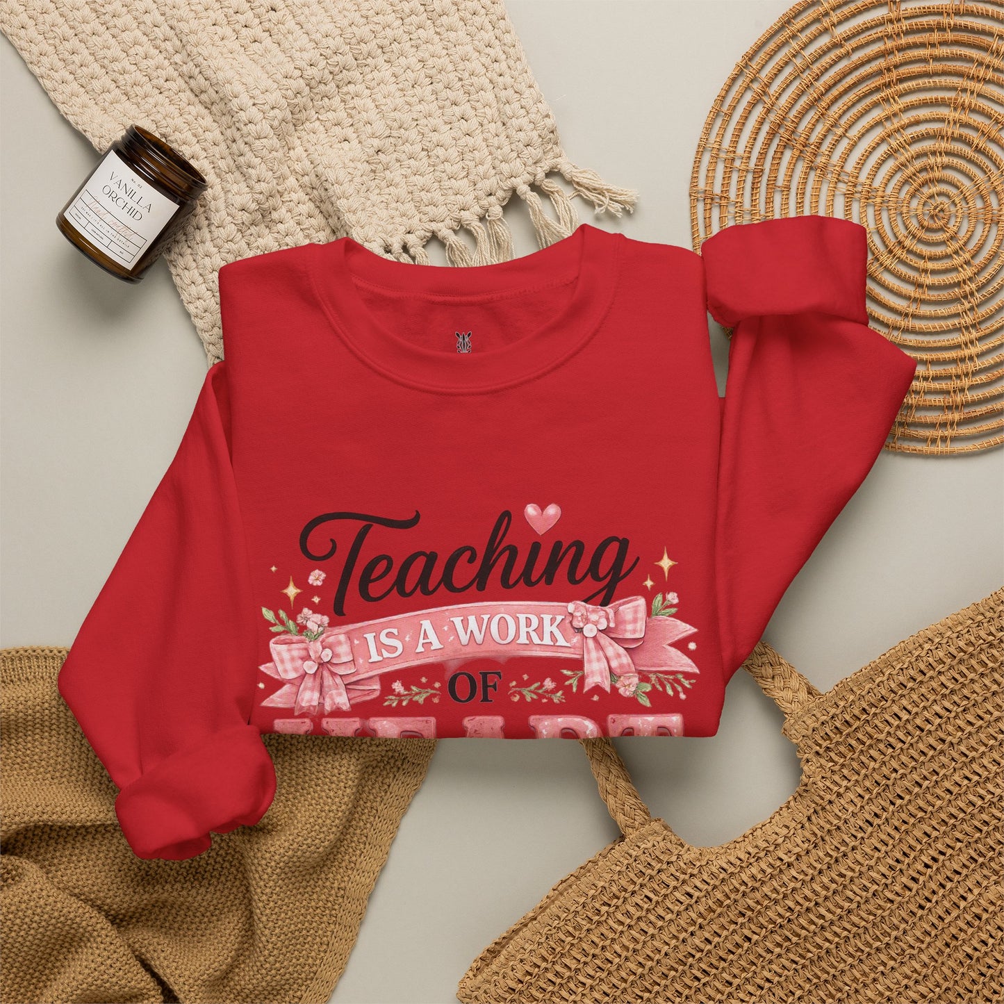 Elementary Teacher Crewneck Sweatshirt – "Teaching Is a Work of Heart" Floral